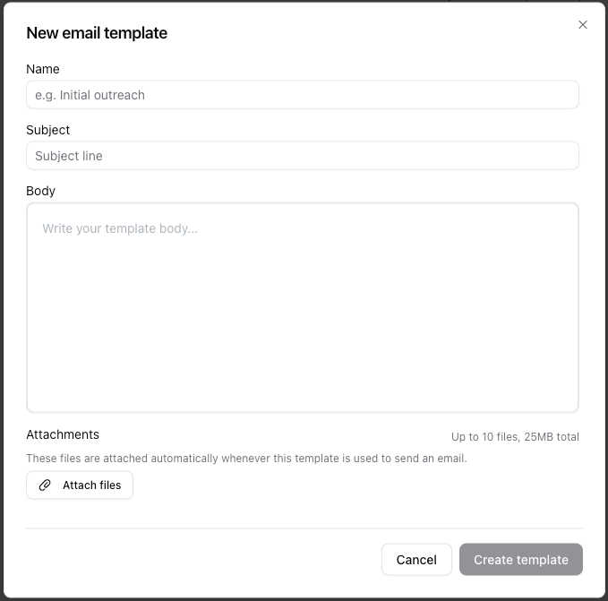 Adding attachments to an email template — screenshot 2
