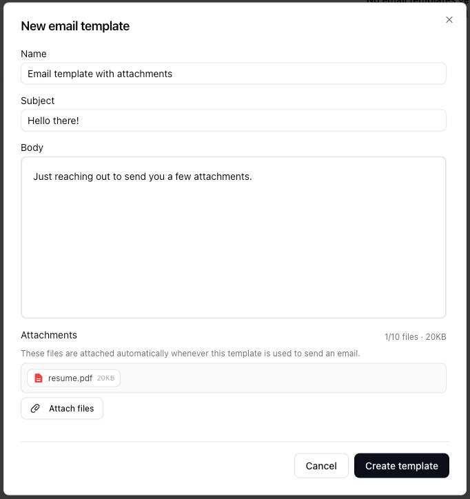 Adding attachments to an email template — screenshot 3