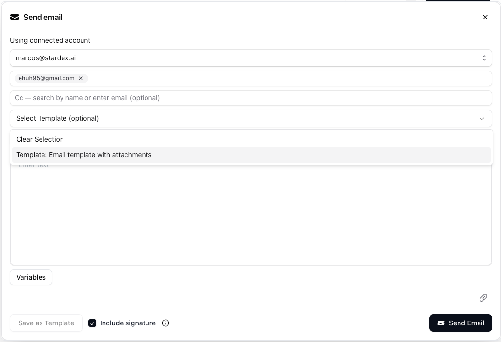 Using an email template in a message — screenshot 4
