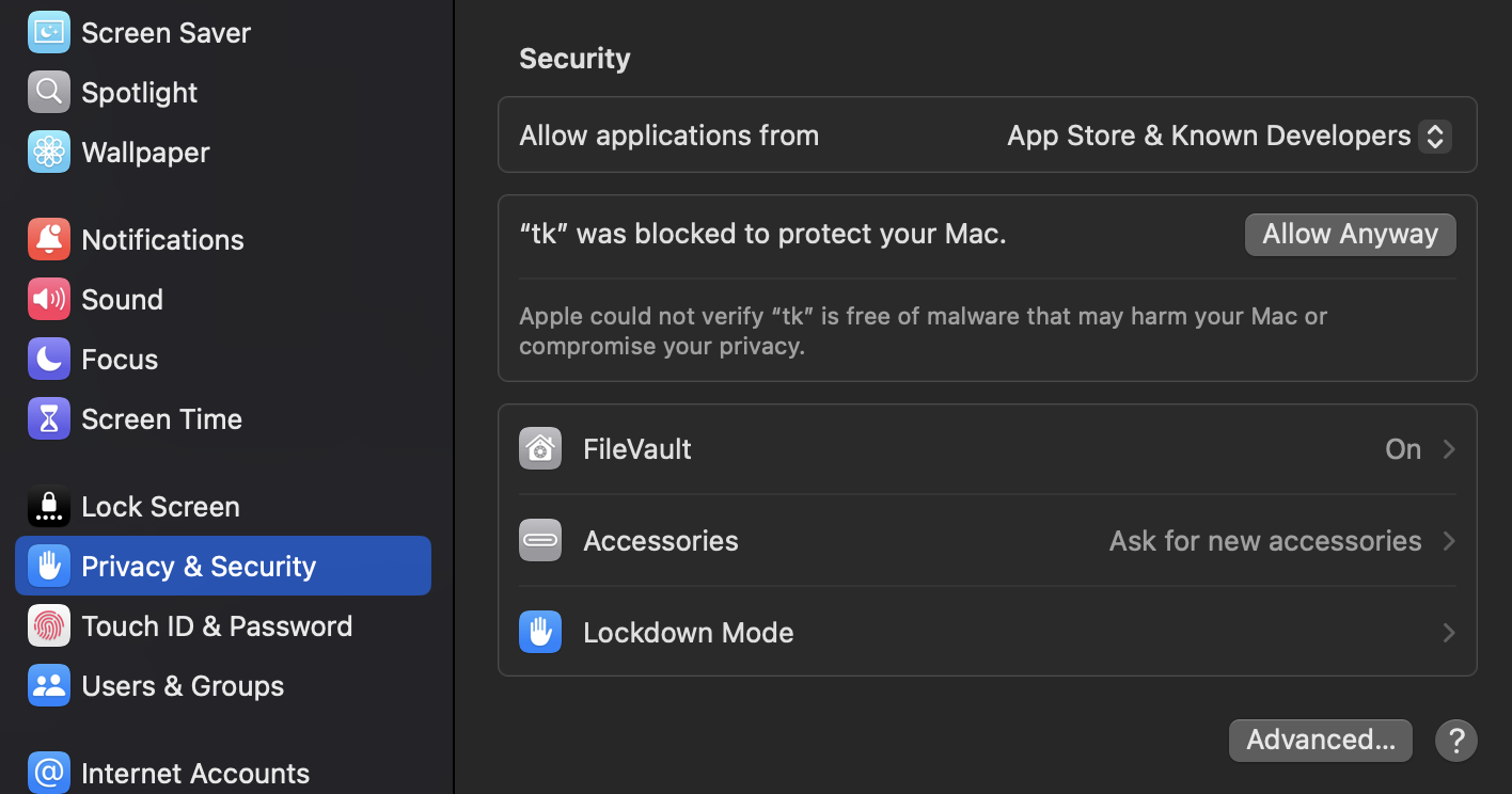 Privacy & Security settings