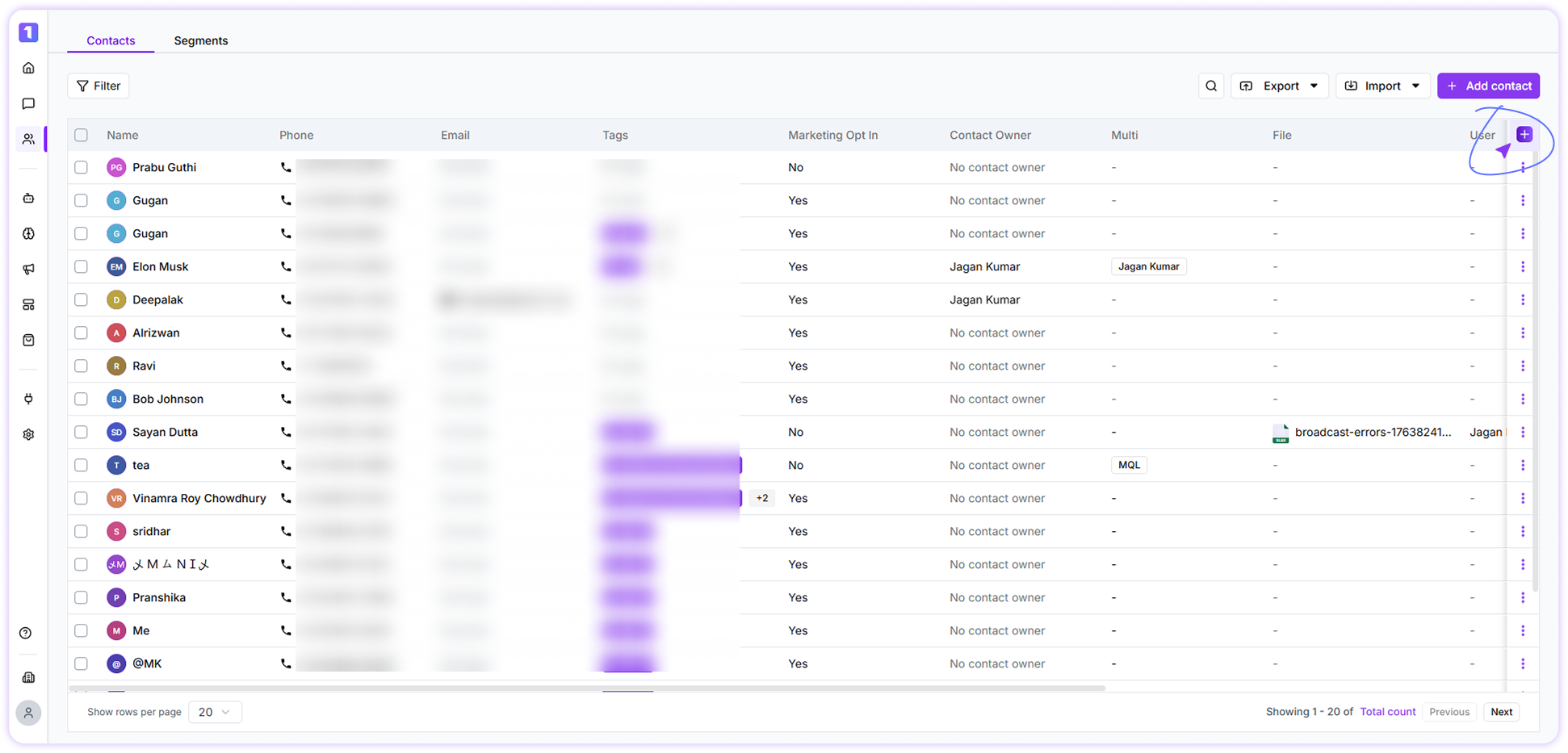 Contact Select Coloum