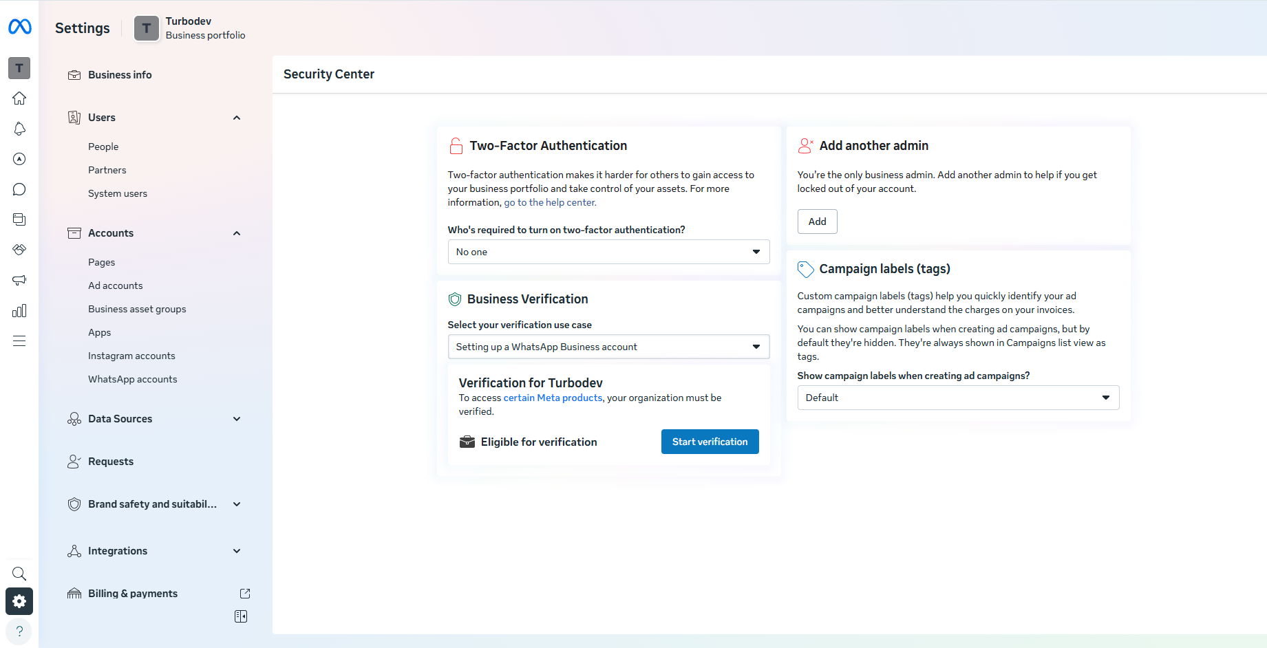 Meta Business Verification - Turbodev Docs