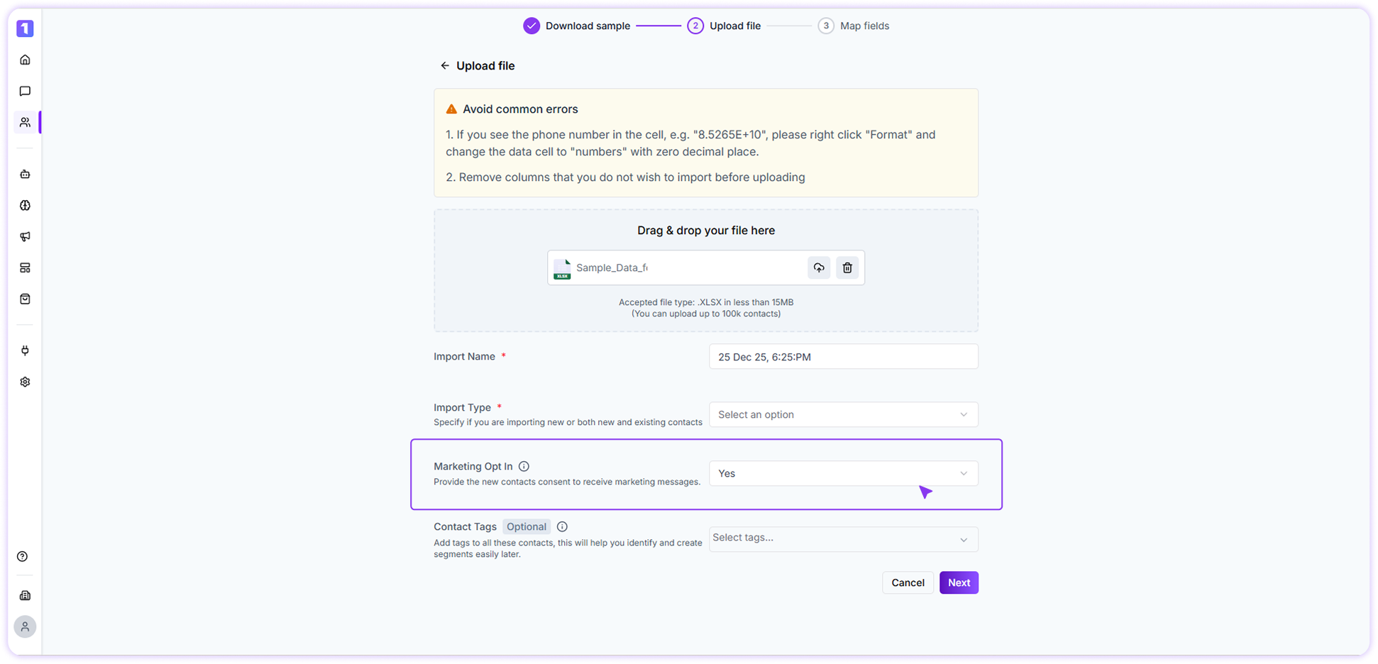 Marketing Opt In Bulk Contact