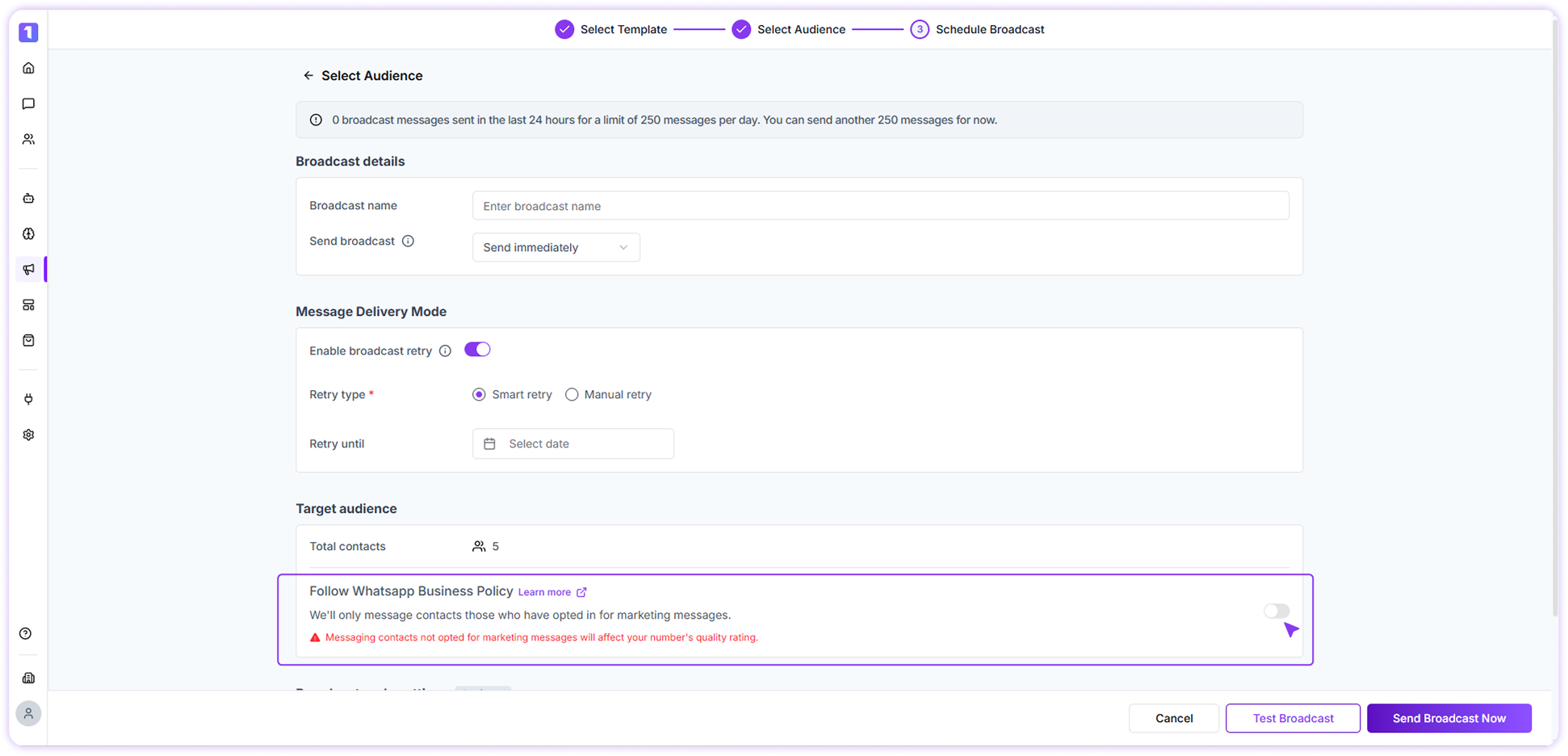 Marketing Opt In Broadcast Messages