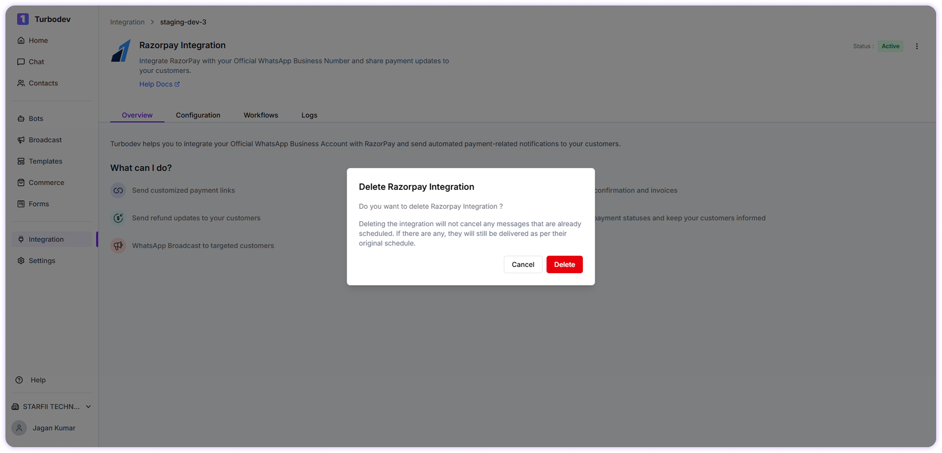 Razorpay Confirm Delete