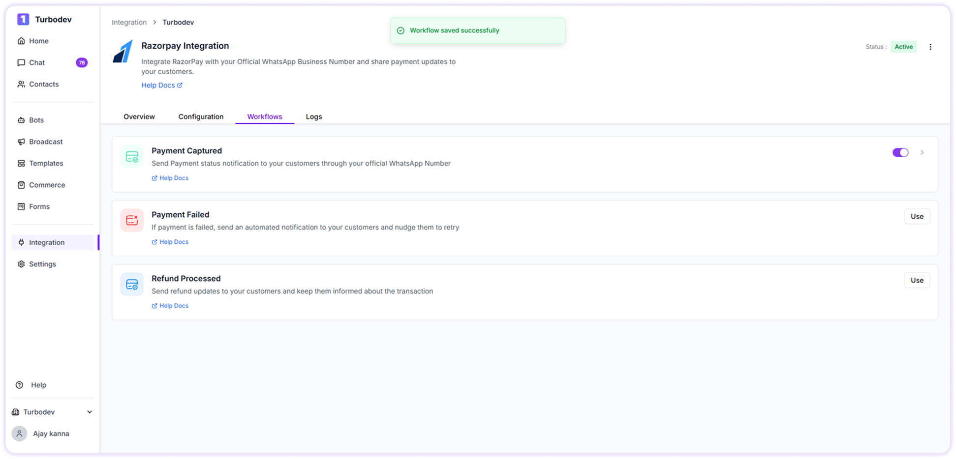 Razorpay Payment Captured Toggle