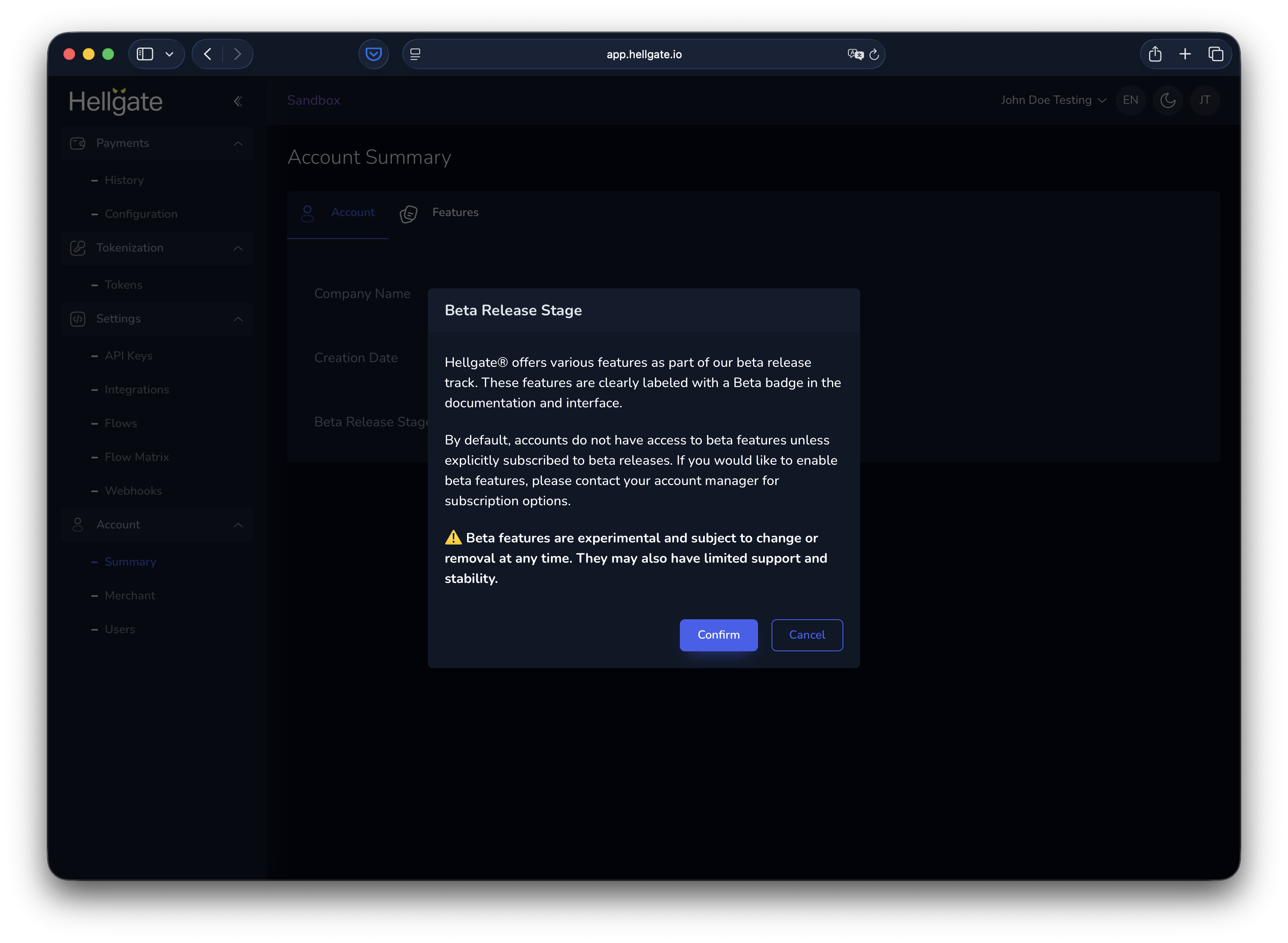 Beta opt-in confirmation dialog