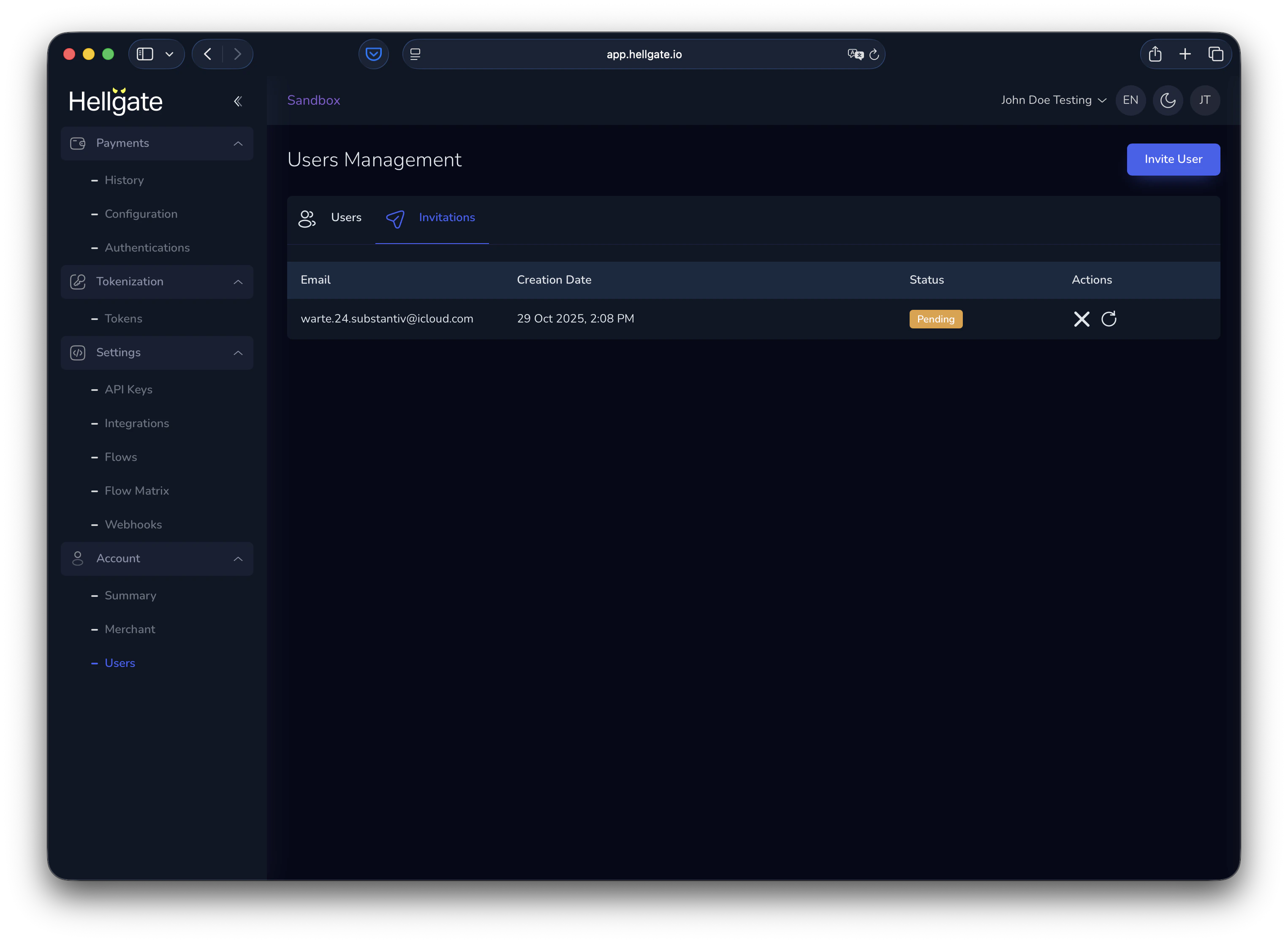 Pending invitations list