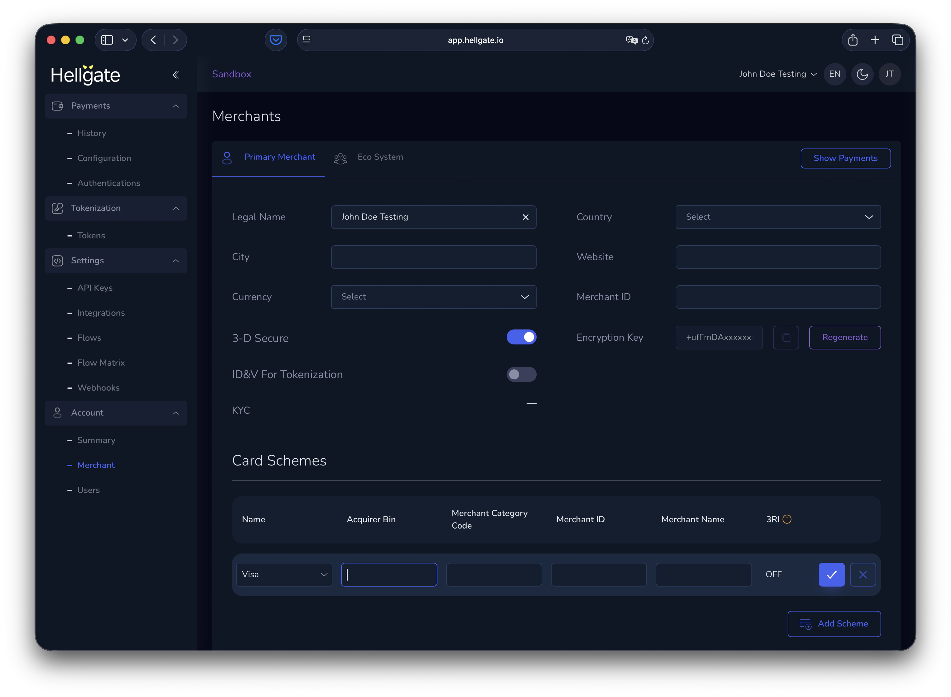 Merchant 3-D Secure configuration