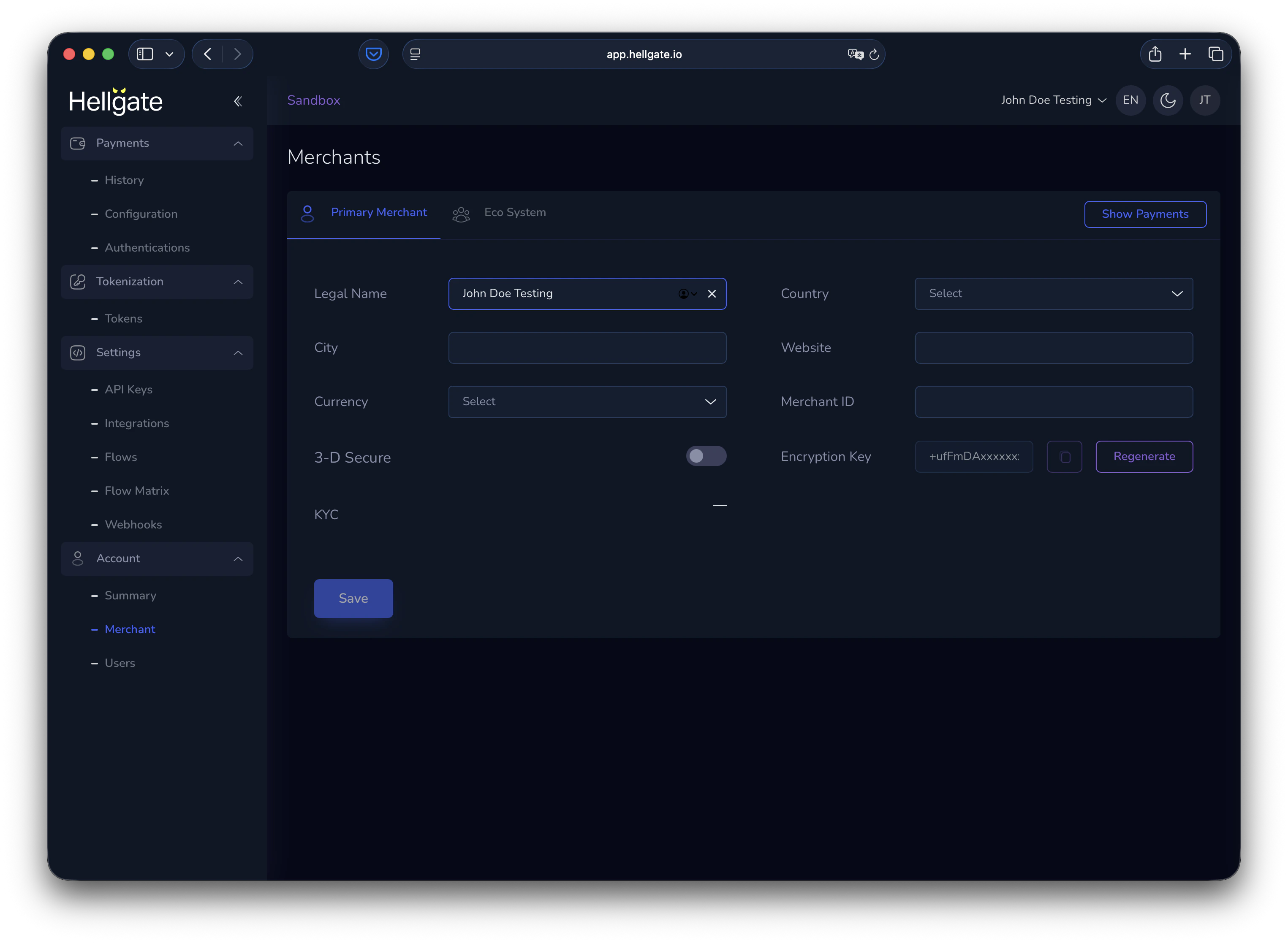 Merchant details form