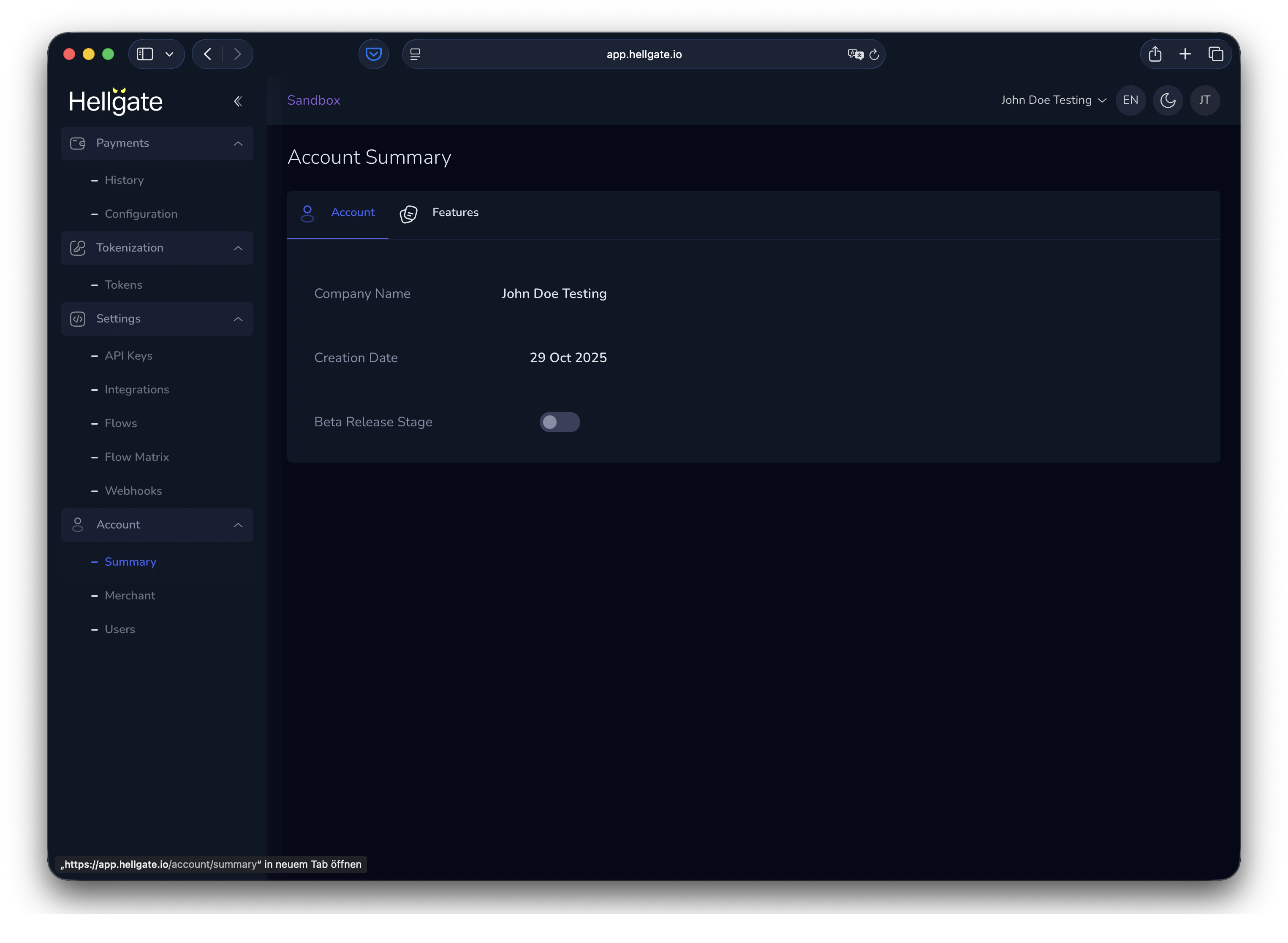 Account summary with beta off