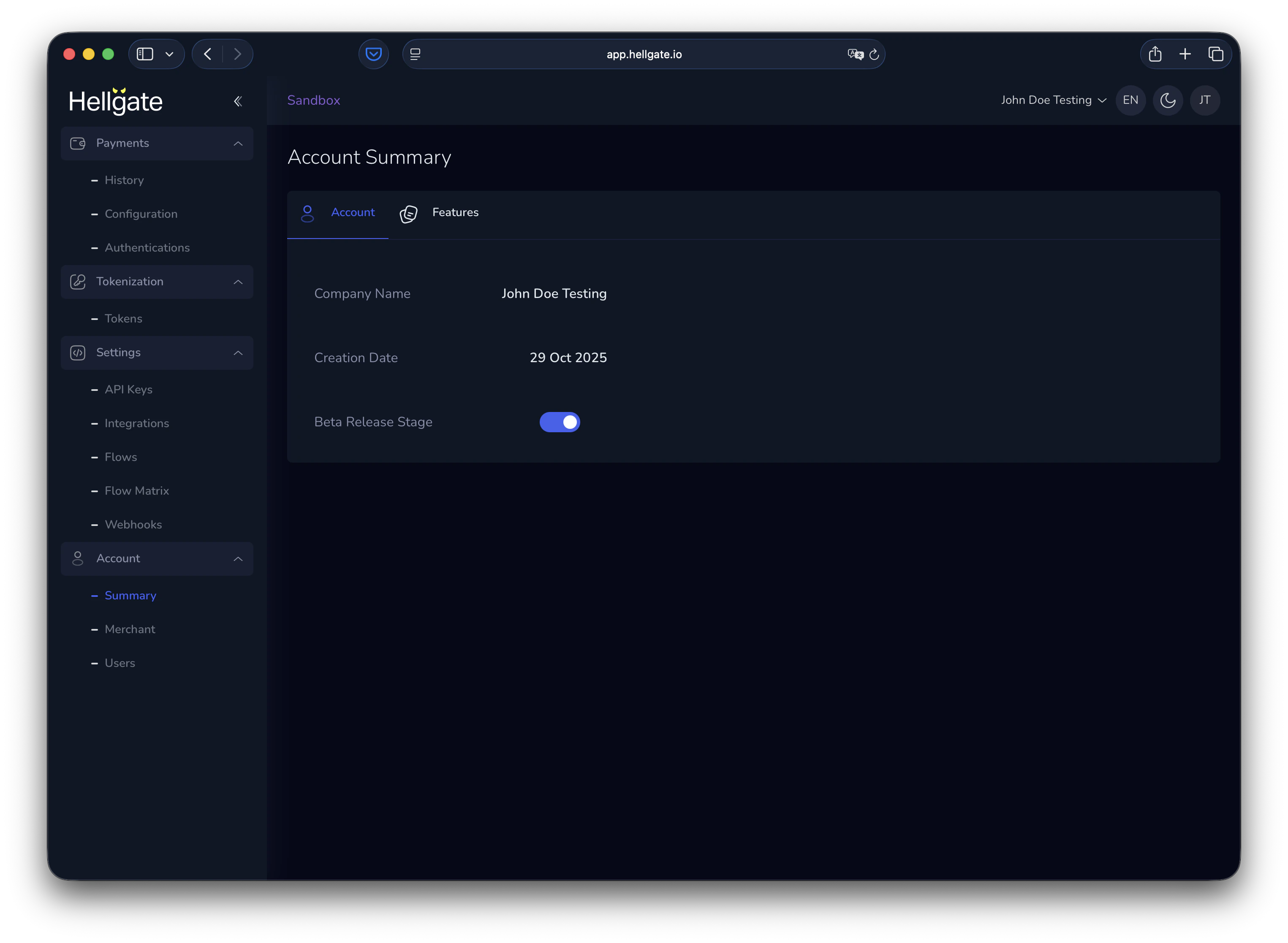 Account summary with beta on