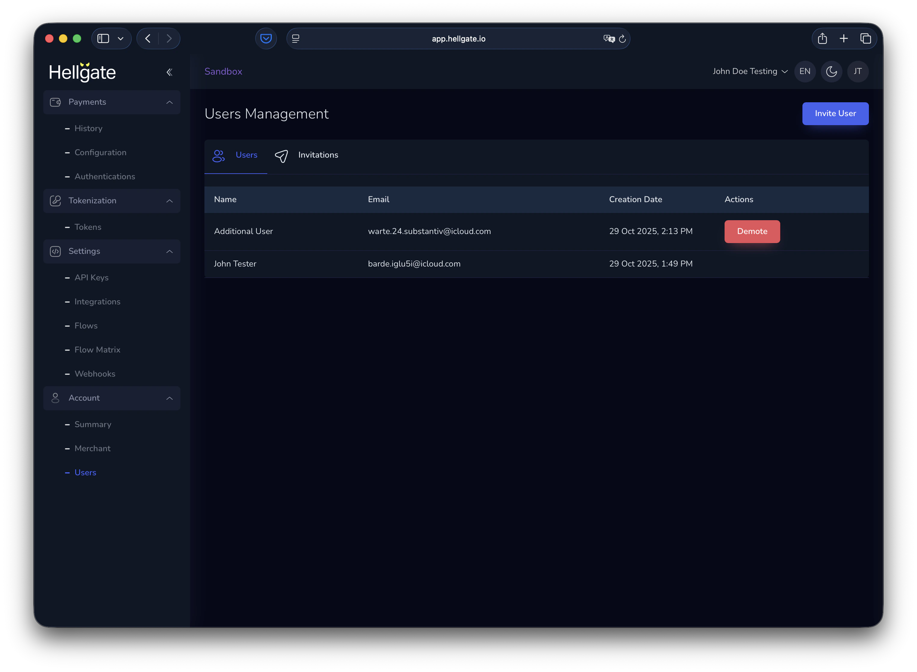 Users list with demote option