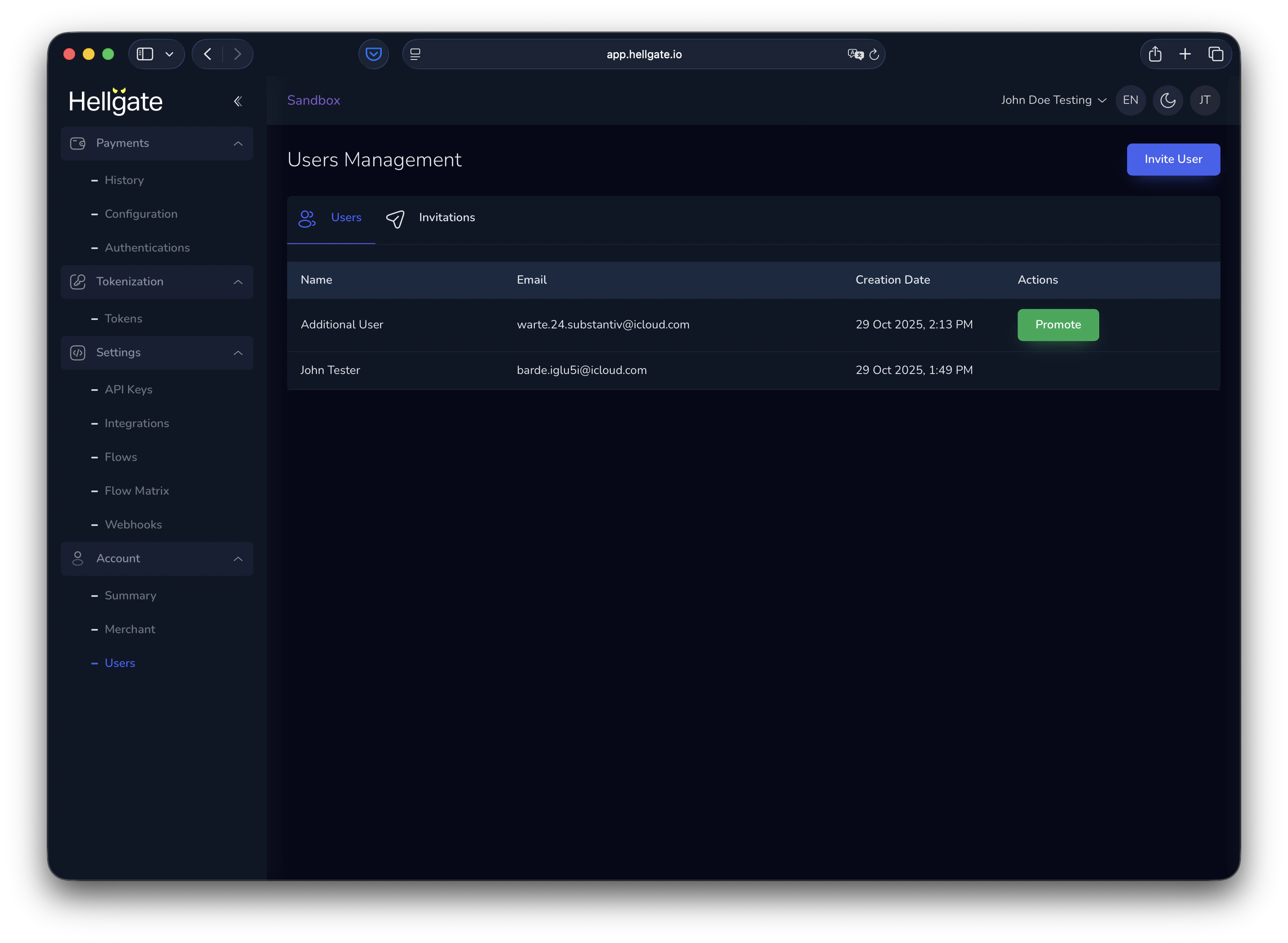 Users list with promote option