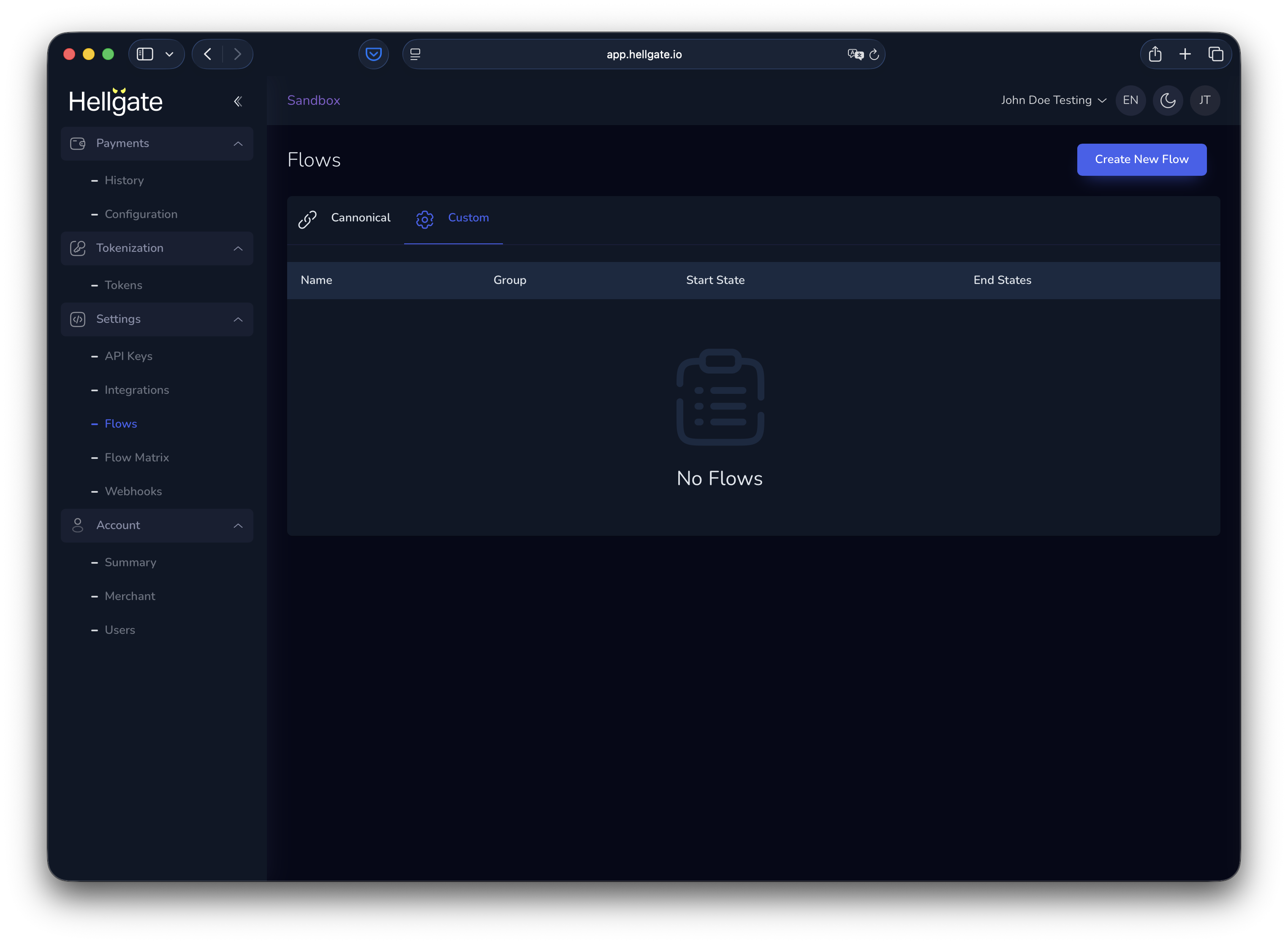 Empty custom flows list