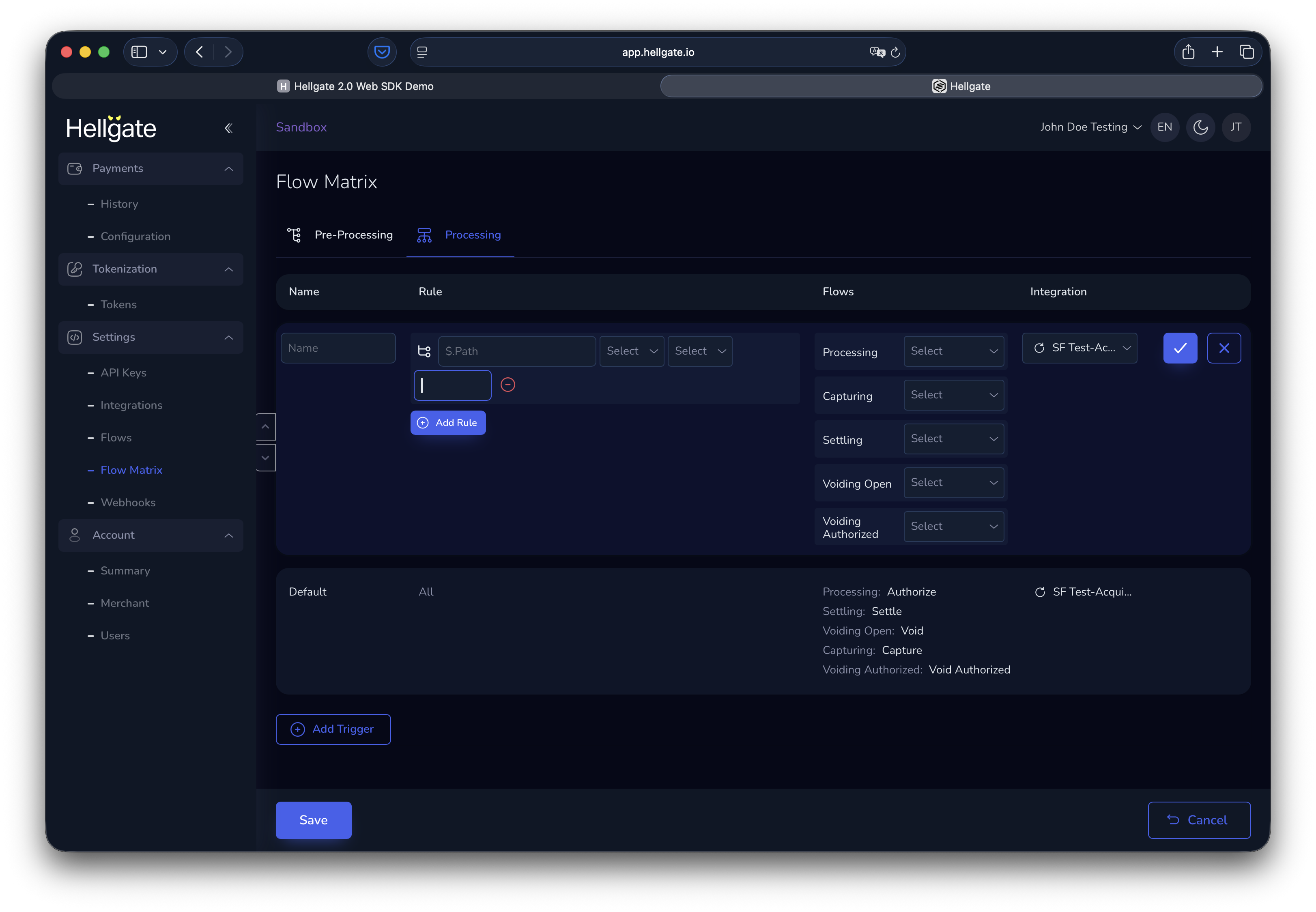 Flow matrix rule configuration