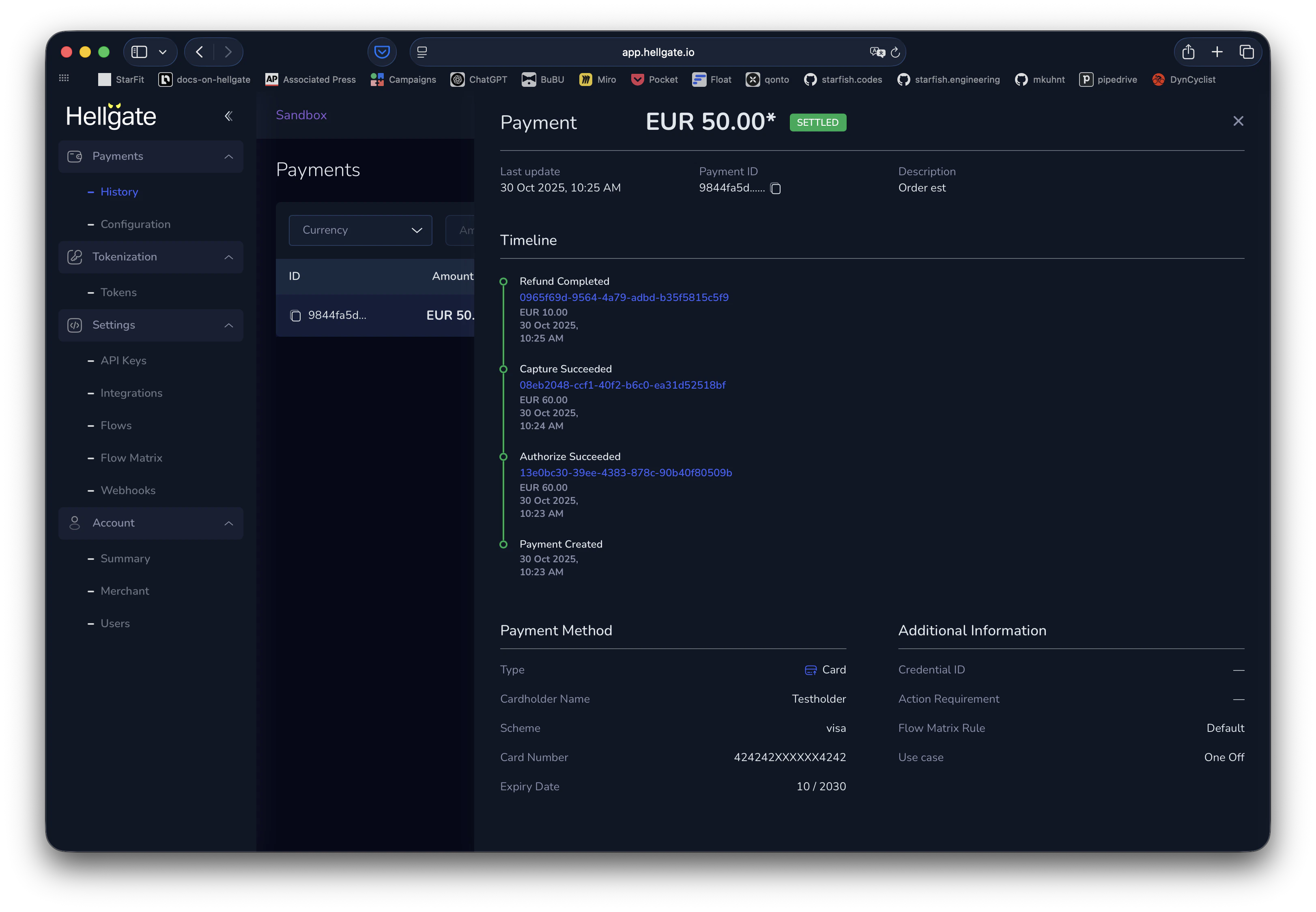 Payment details panel