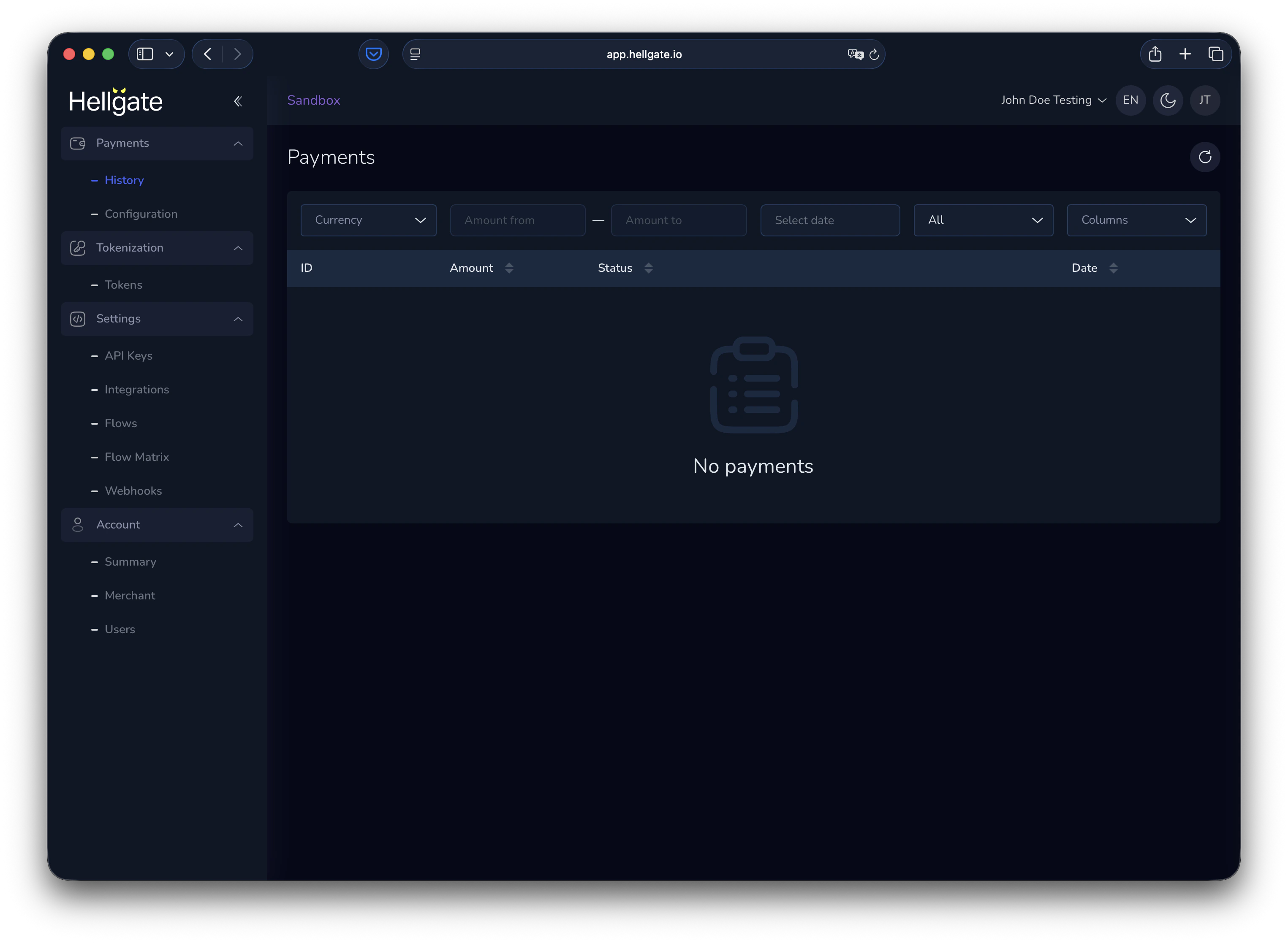 Payments list – default view