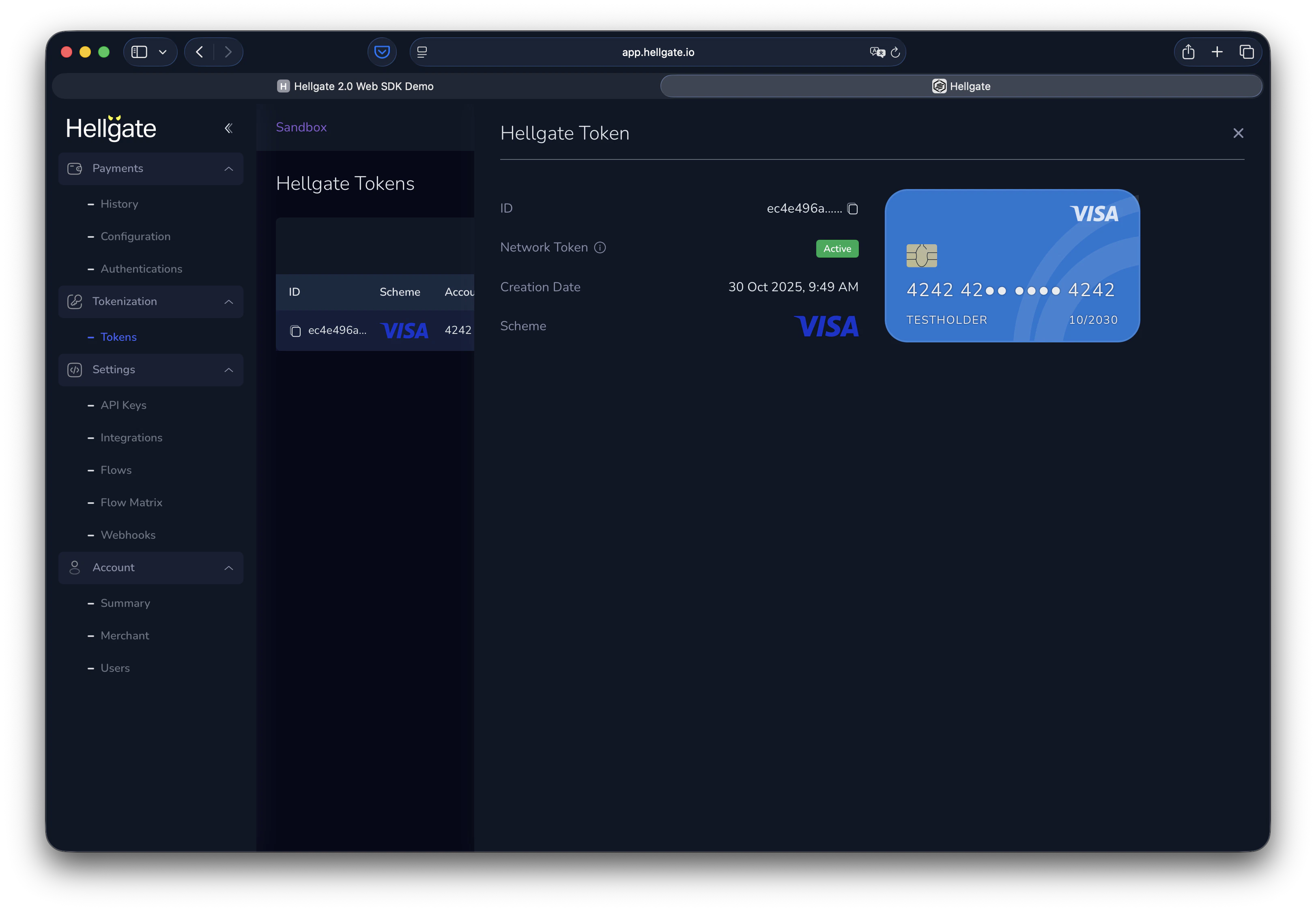 Token details panel