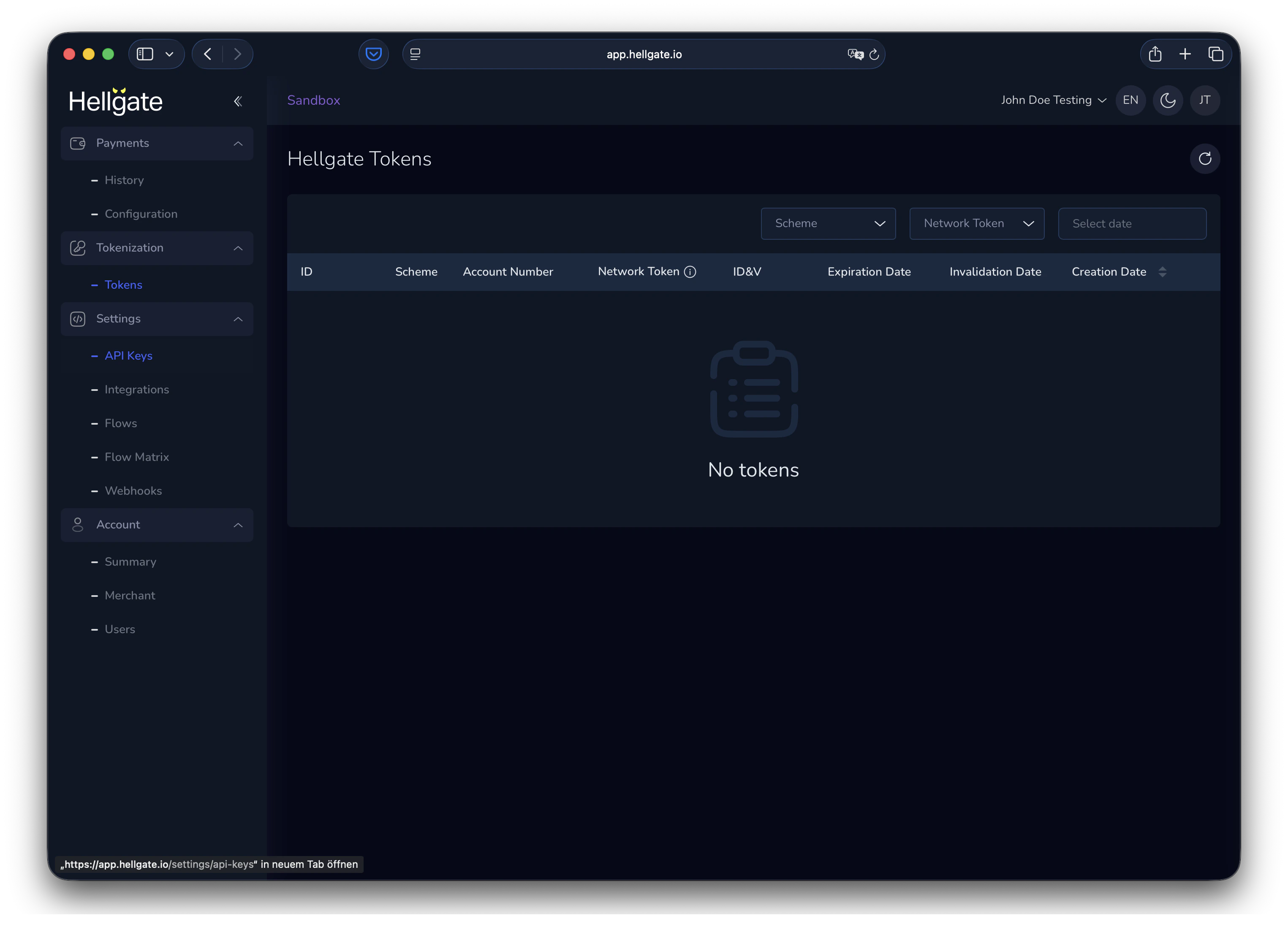 Tokens list in Commerce Dashboard