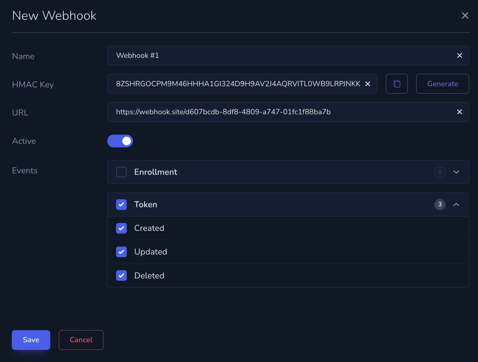 Webhooks section in Commerce Dashboard with option to create a webhook
