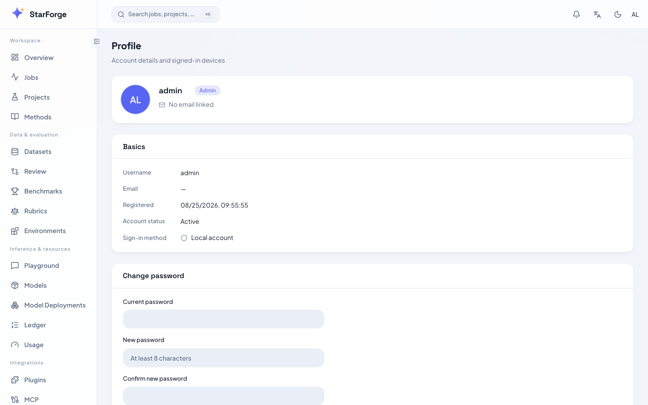 StarForge profile page