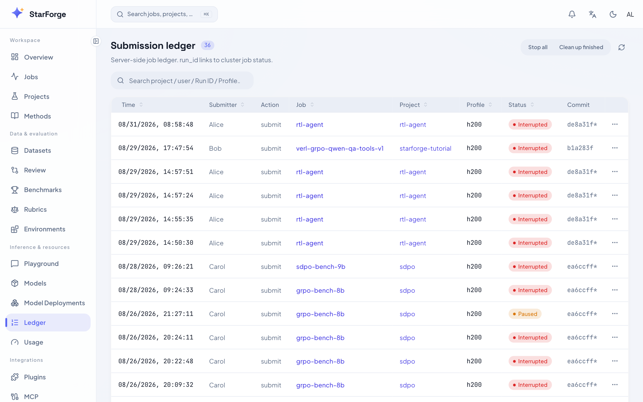 StarForge submission ledger