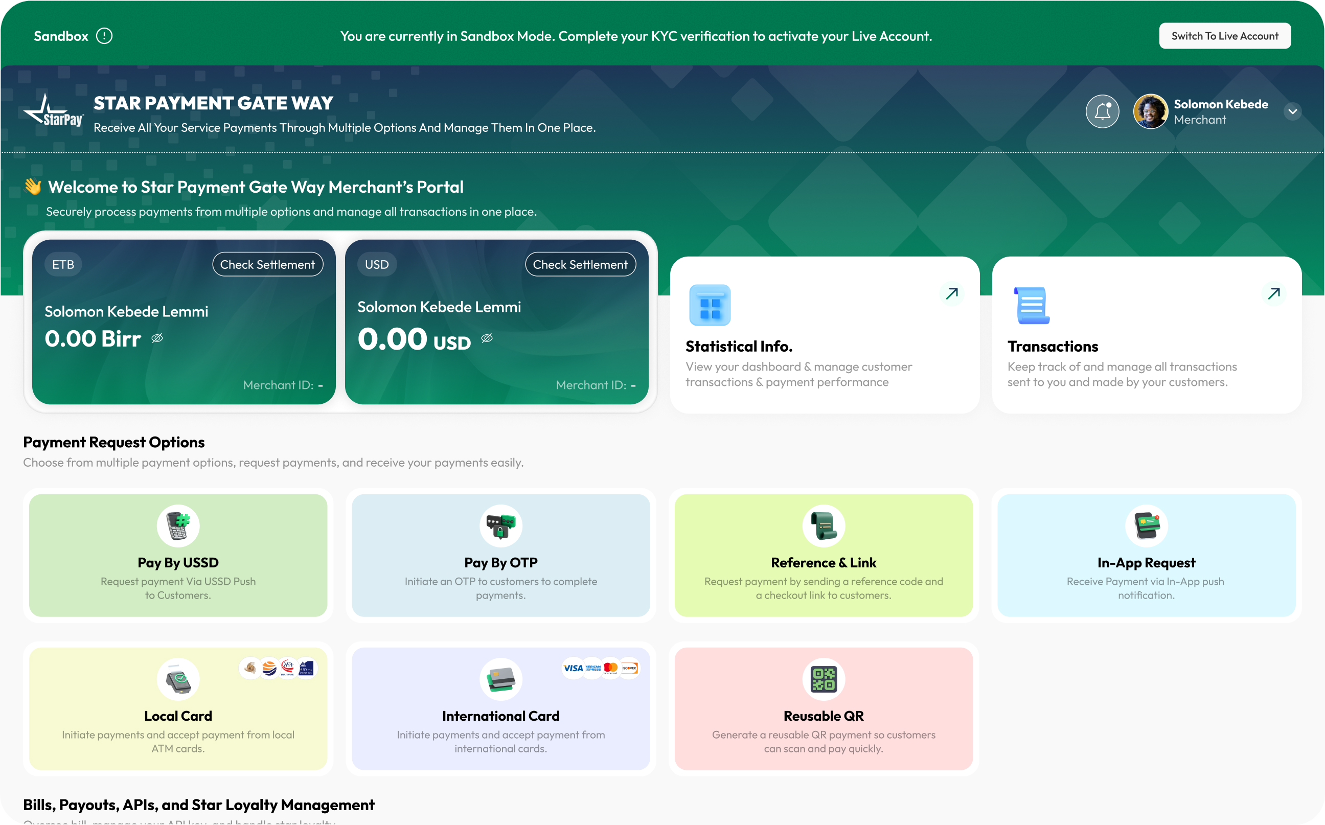 StarPay dashboard
