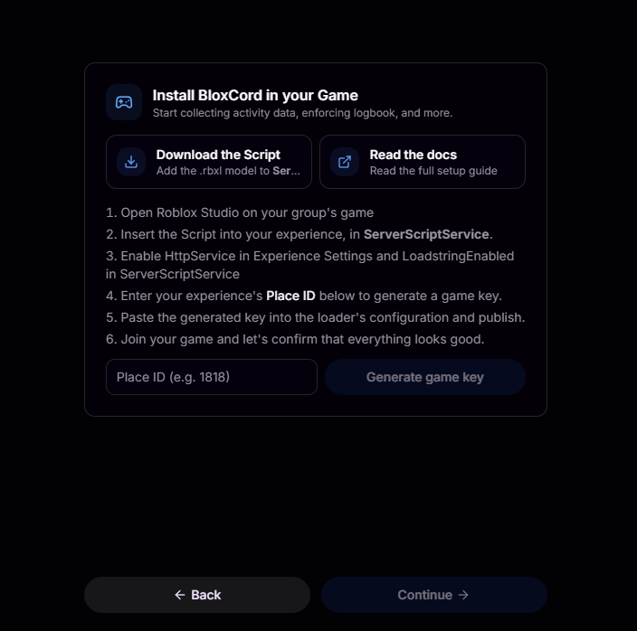 Install BloxCord in your game step