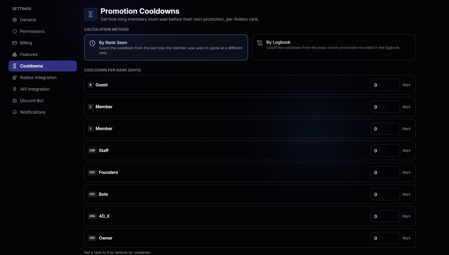 Your cooldown and recent rank changes
