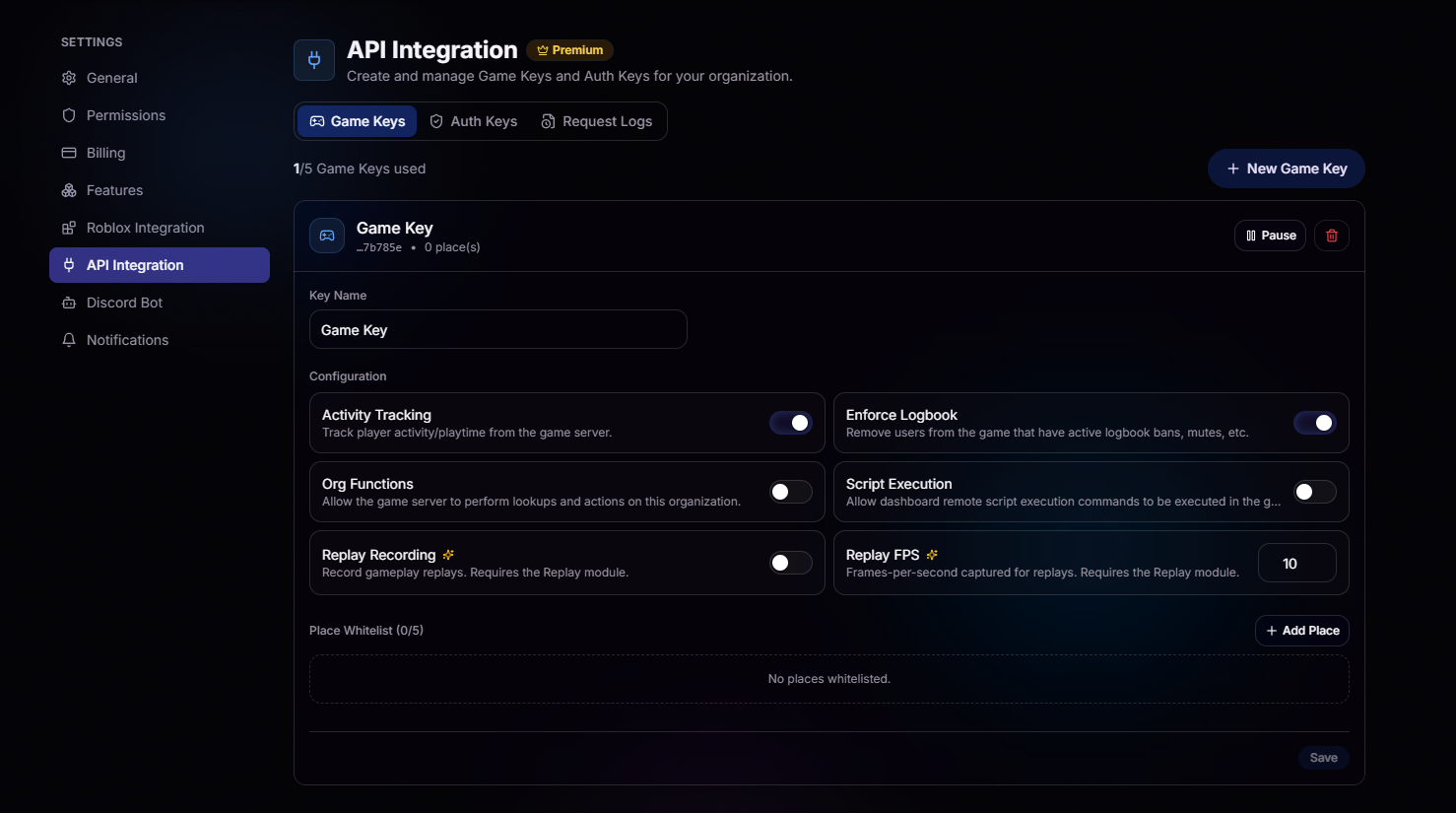 Game Keys configuration