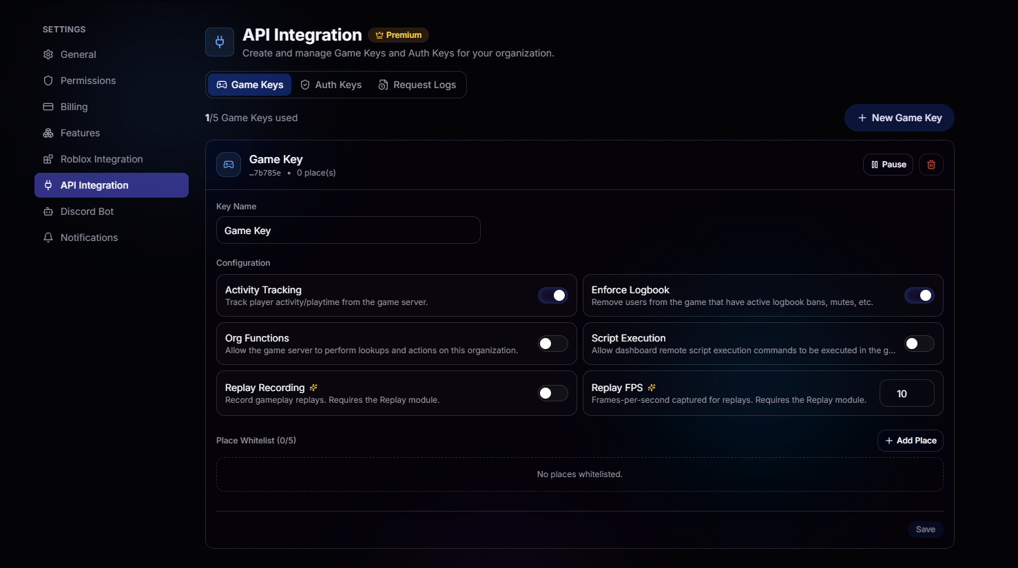 Game Keys configuration