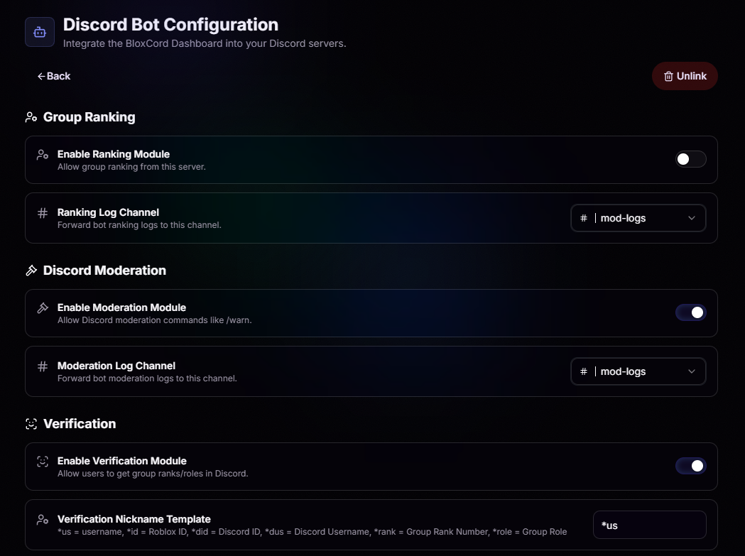 Discord Bot per-server configuration