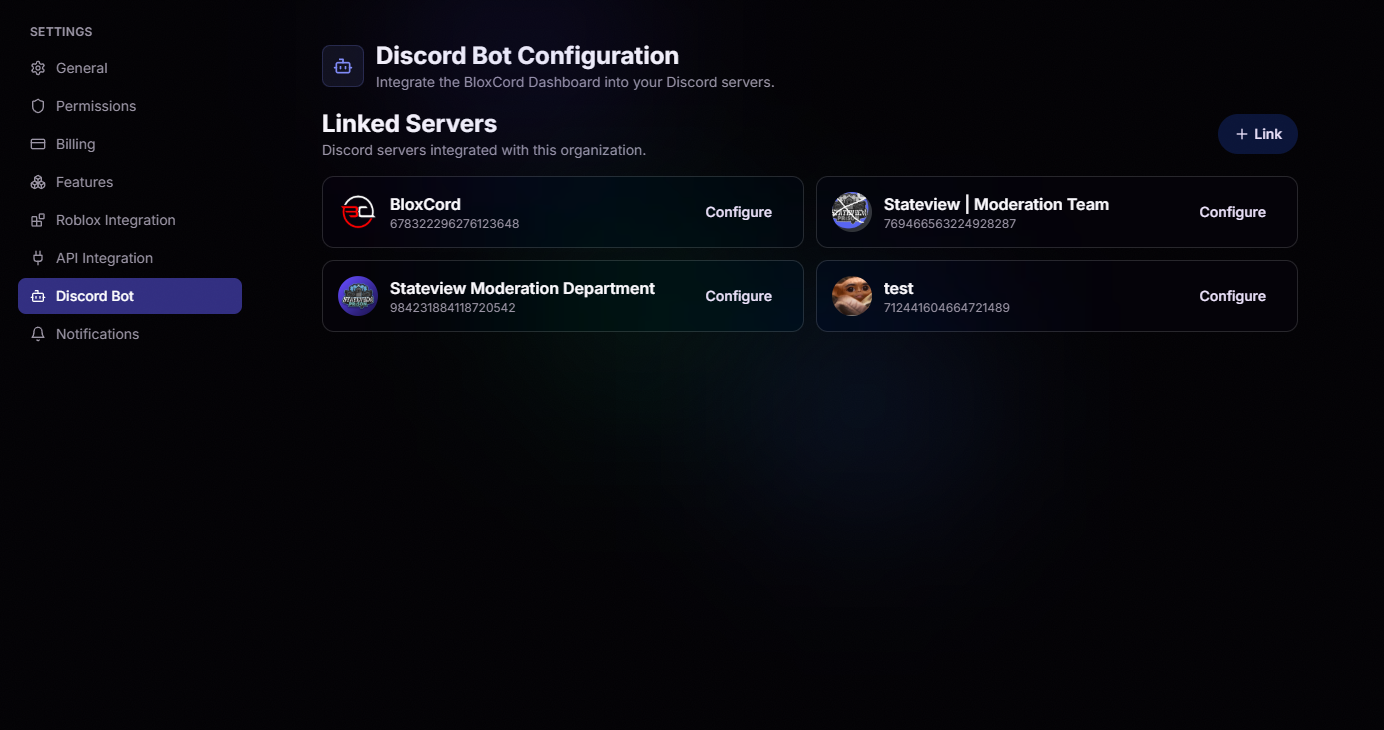 Discord Bot linked servers