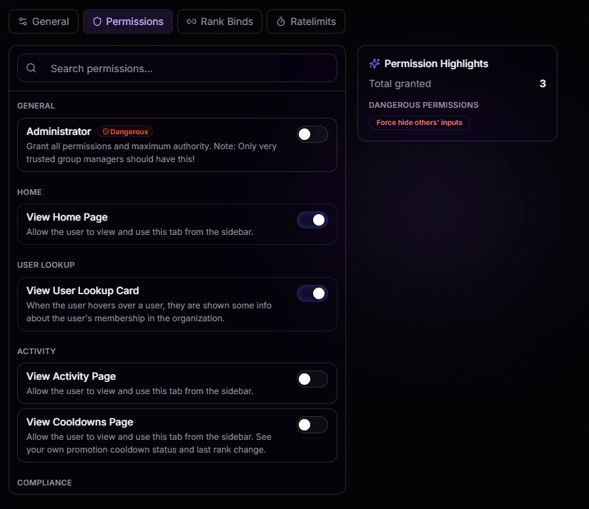 Permissions tab with dangerous permission highlights