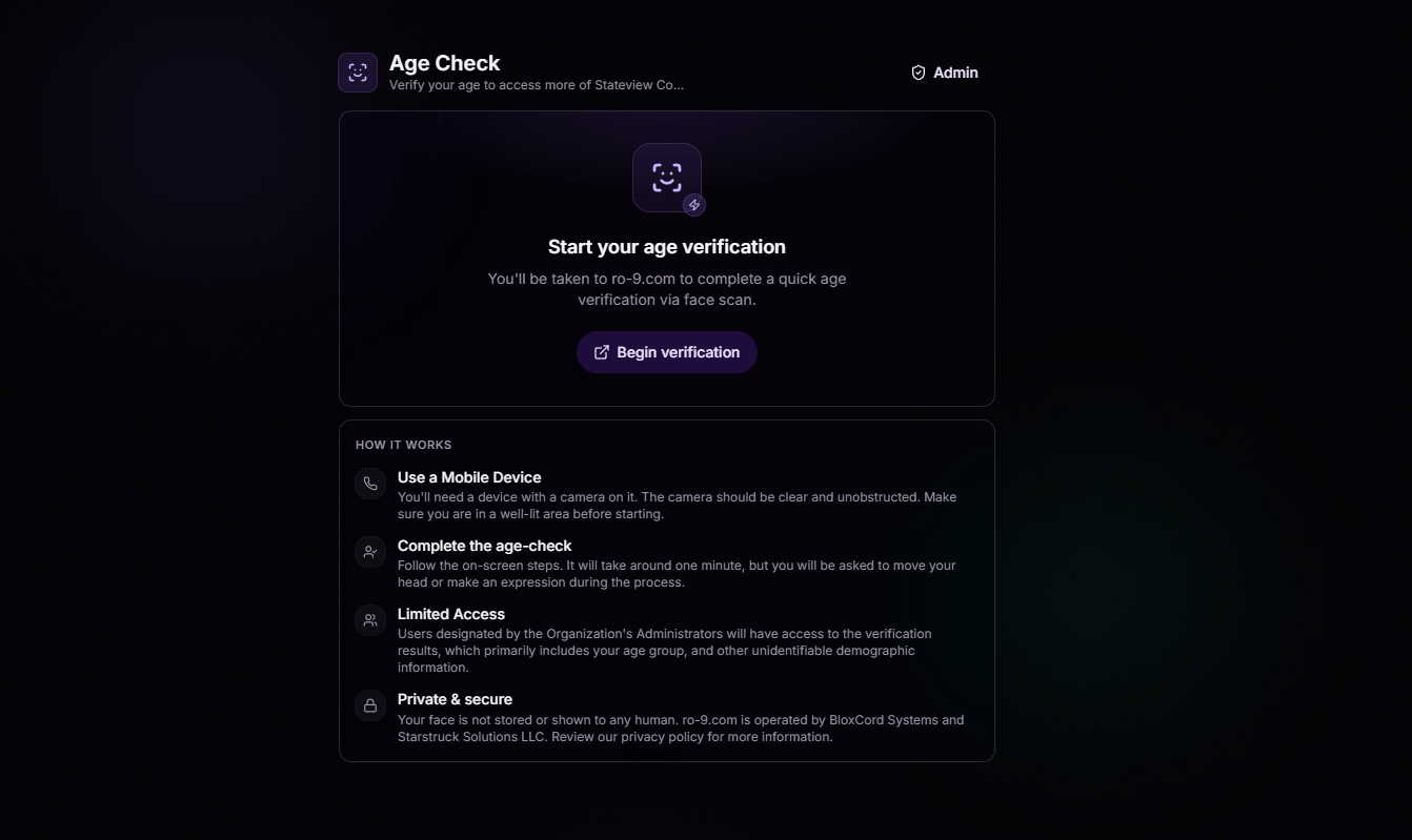 Age Check verification page in BloxCord