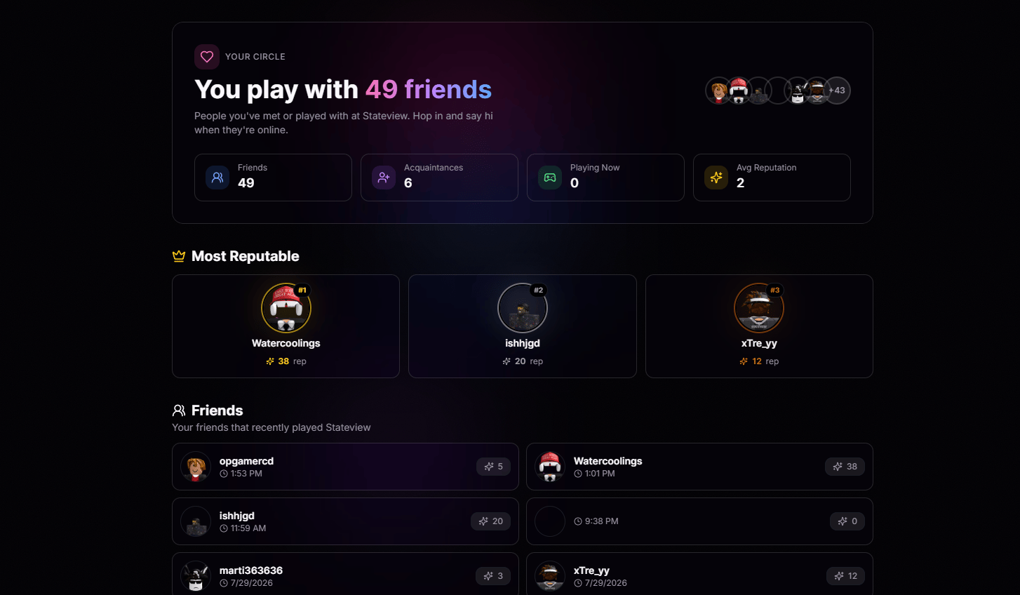 Friends page showing members from your organization