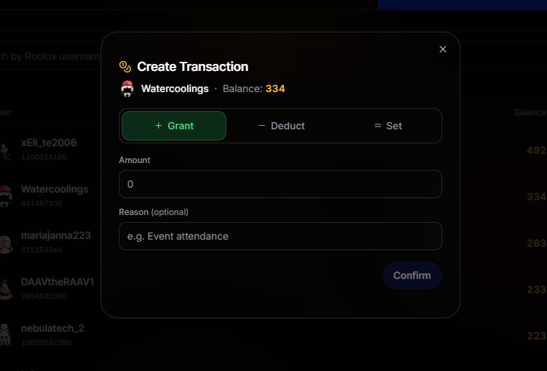 Points transaction details
