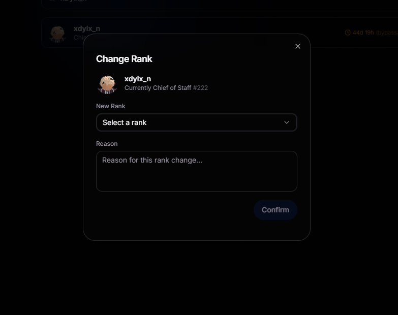 Change Rank modal