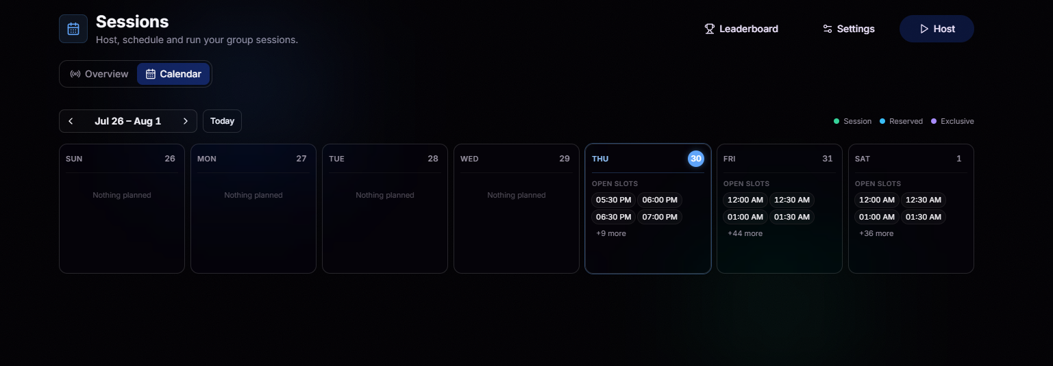 Sessions calendar view