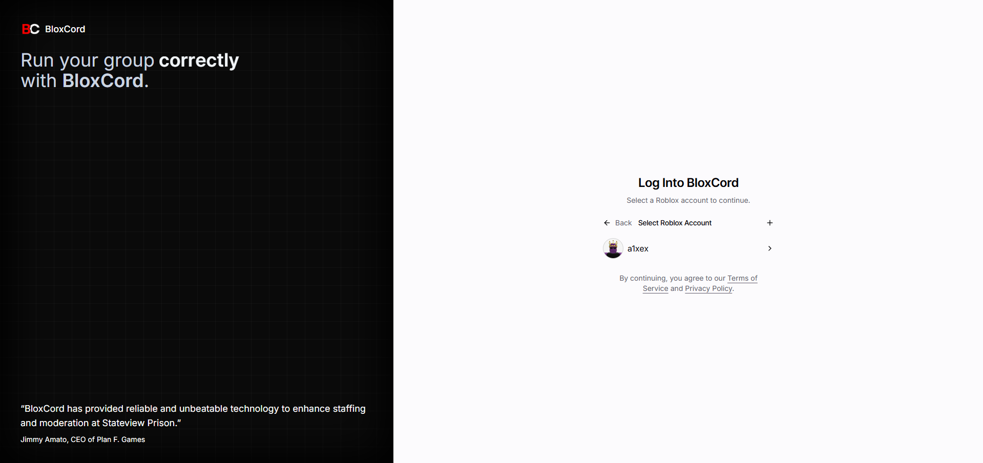 BloxCord login screen