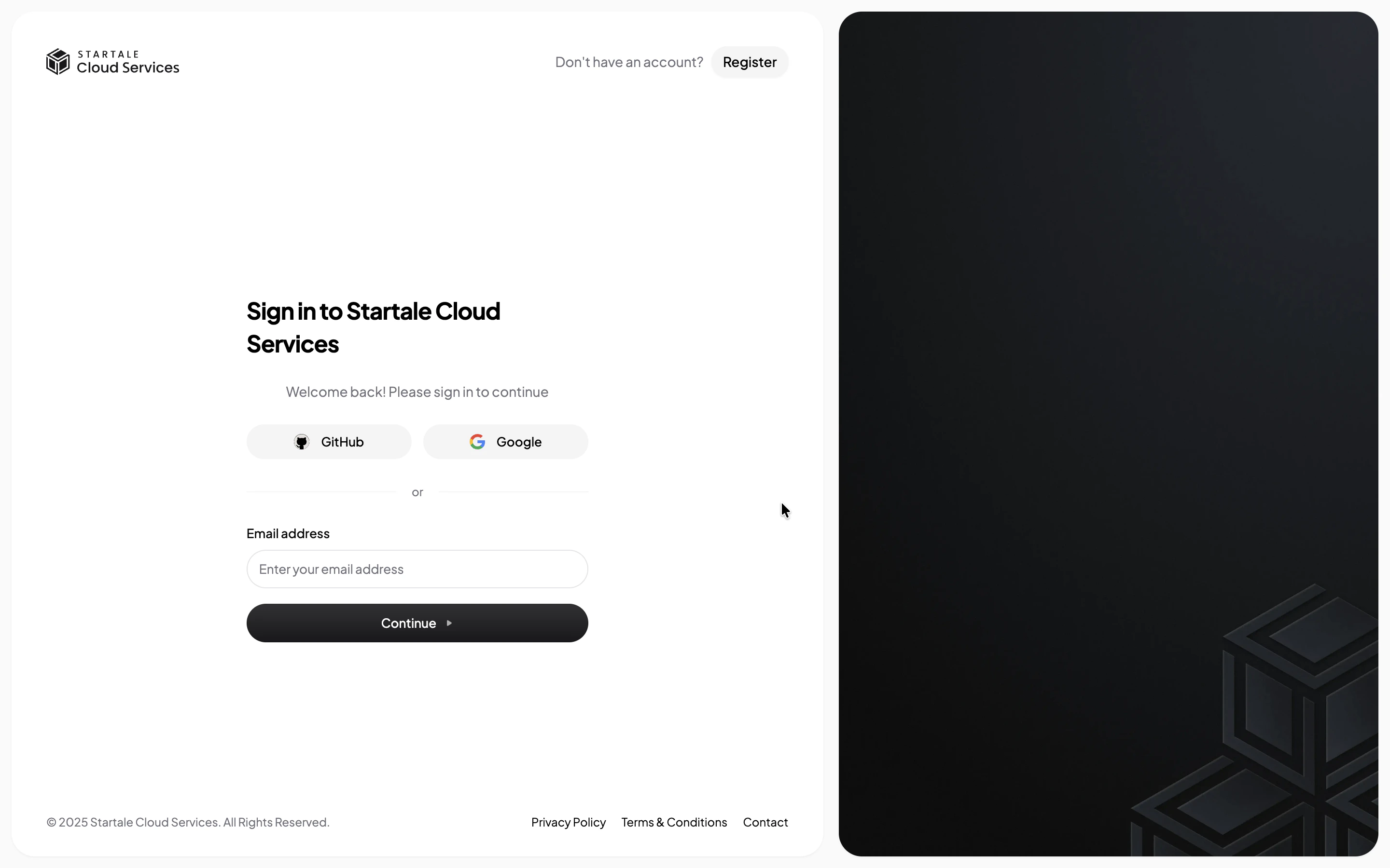 Startale Cloud Services sign-in page