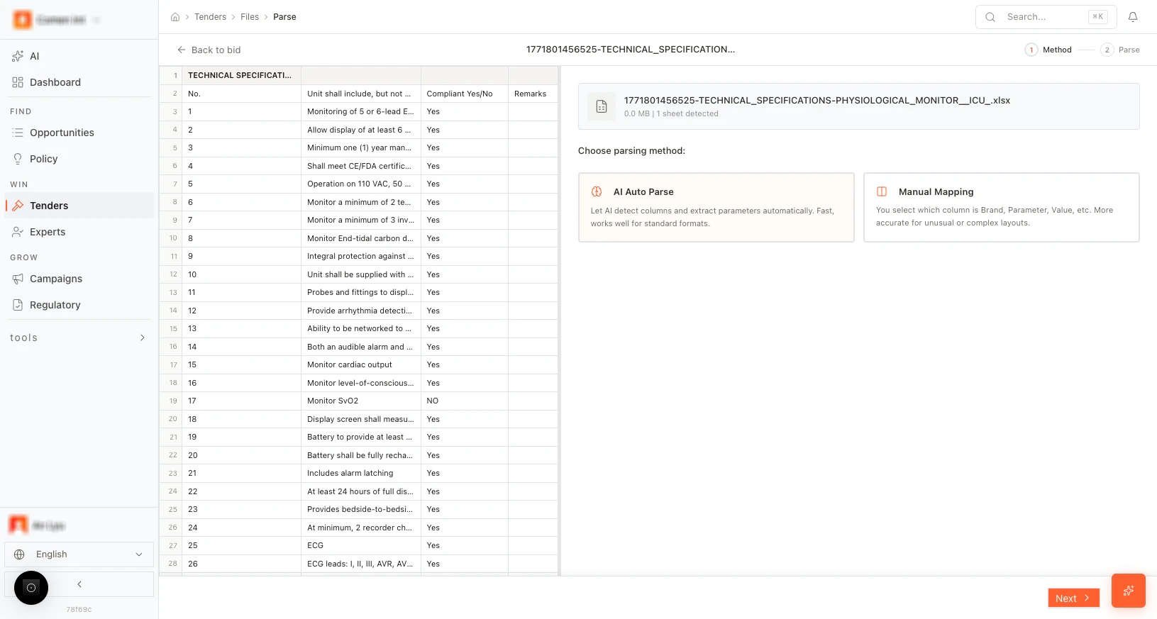 Parse step: choose AI parse
