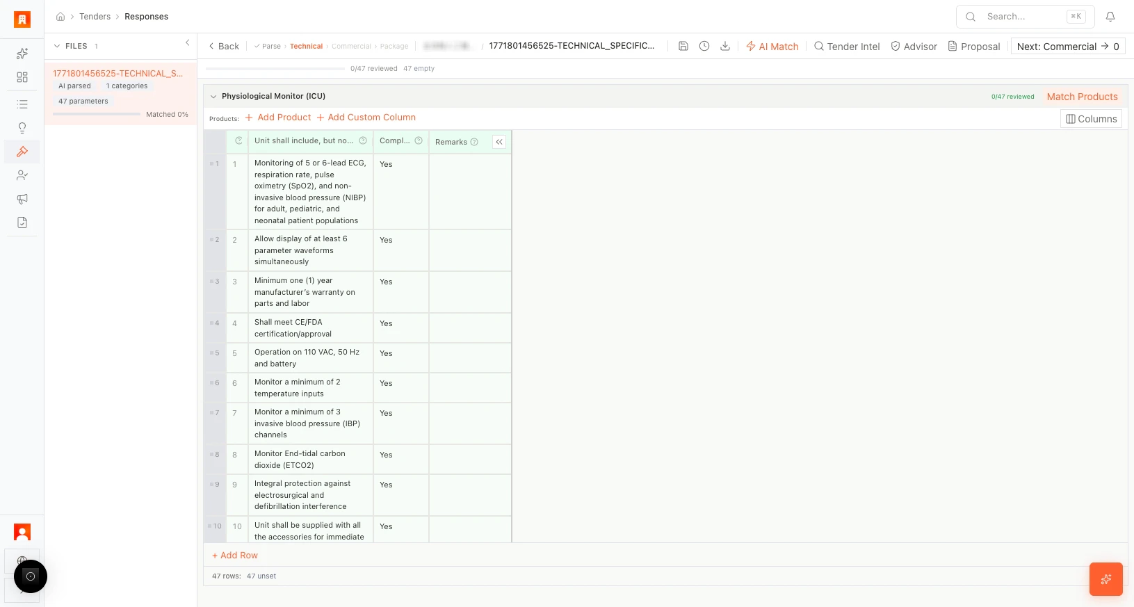 After AI parse: enter technical editor