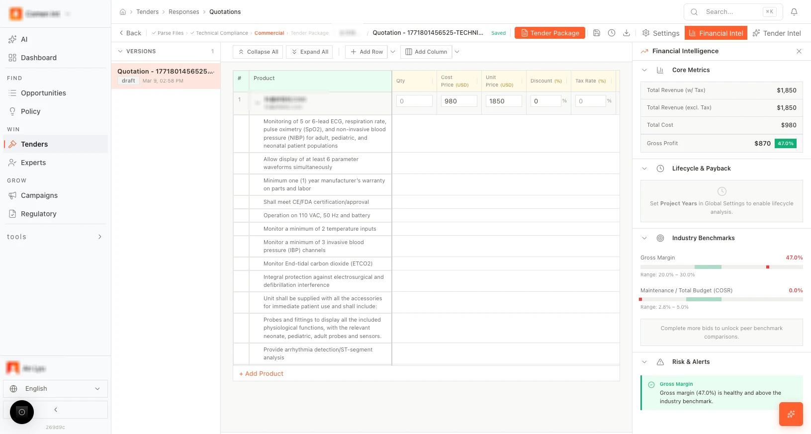 Margin and gross profit tools