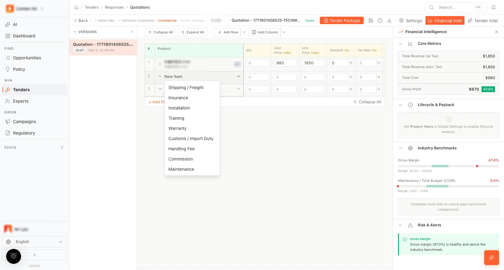 Go to Tender Package