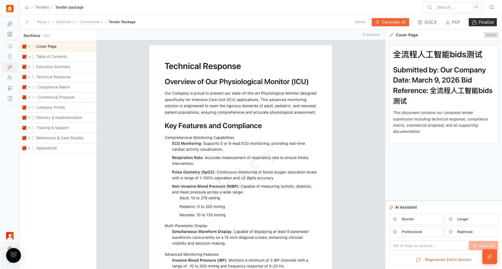 Tender Package: export