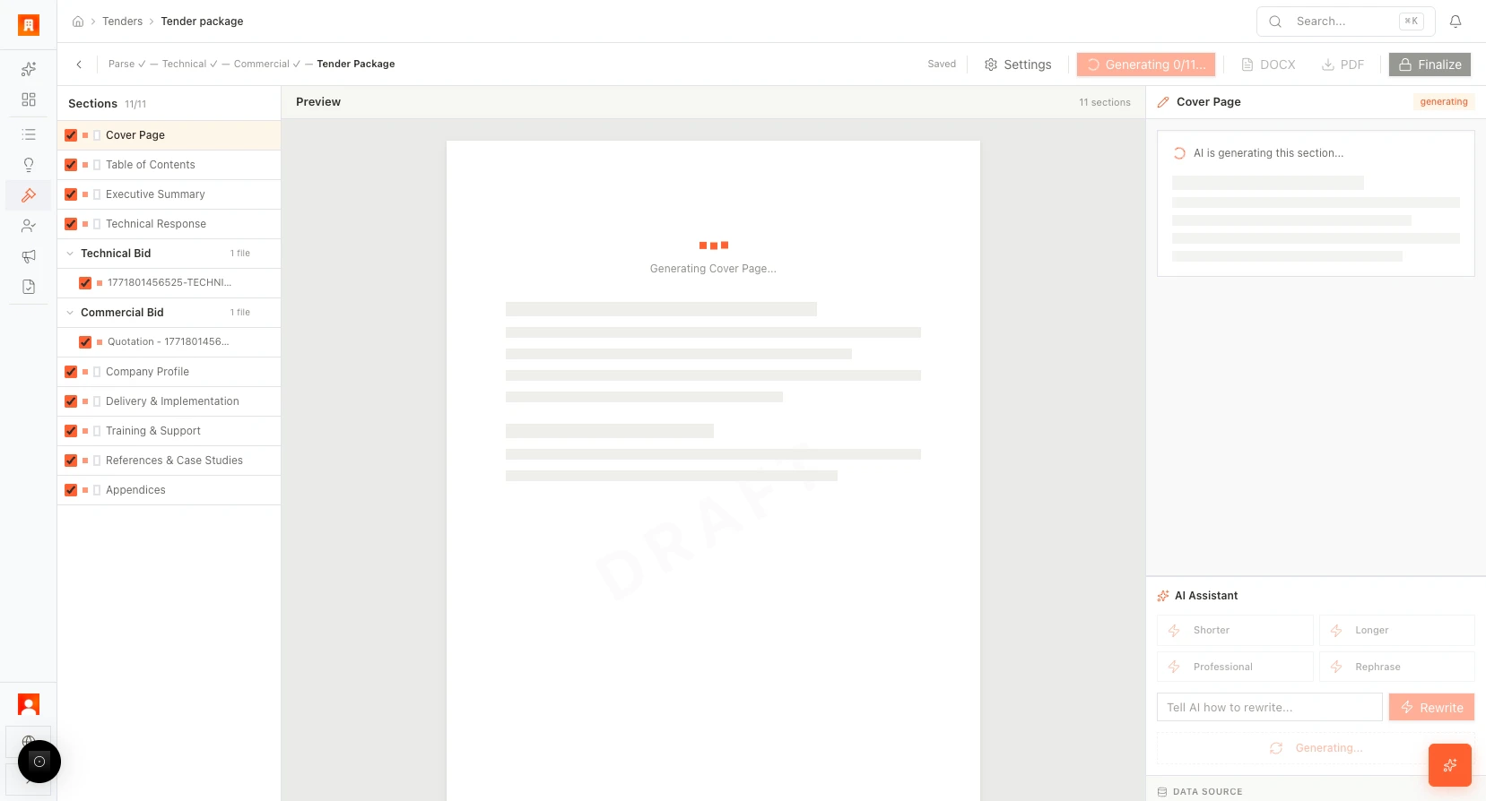 Tender Package: full AI generation