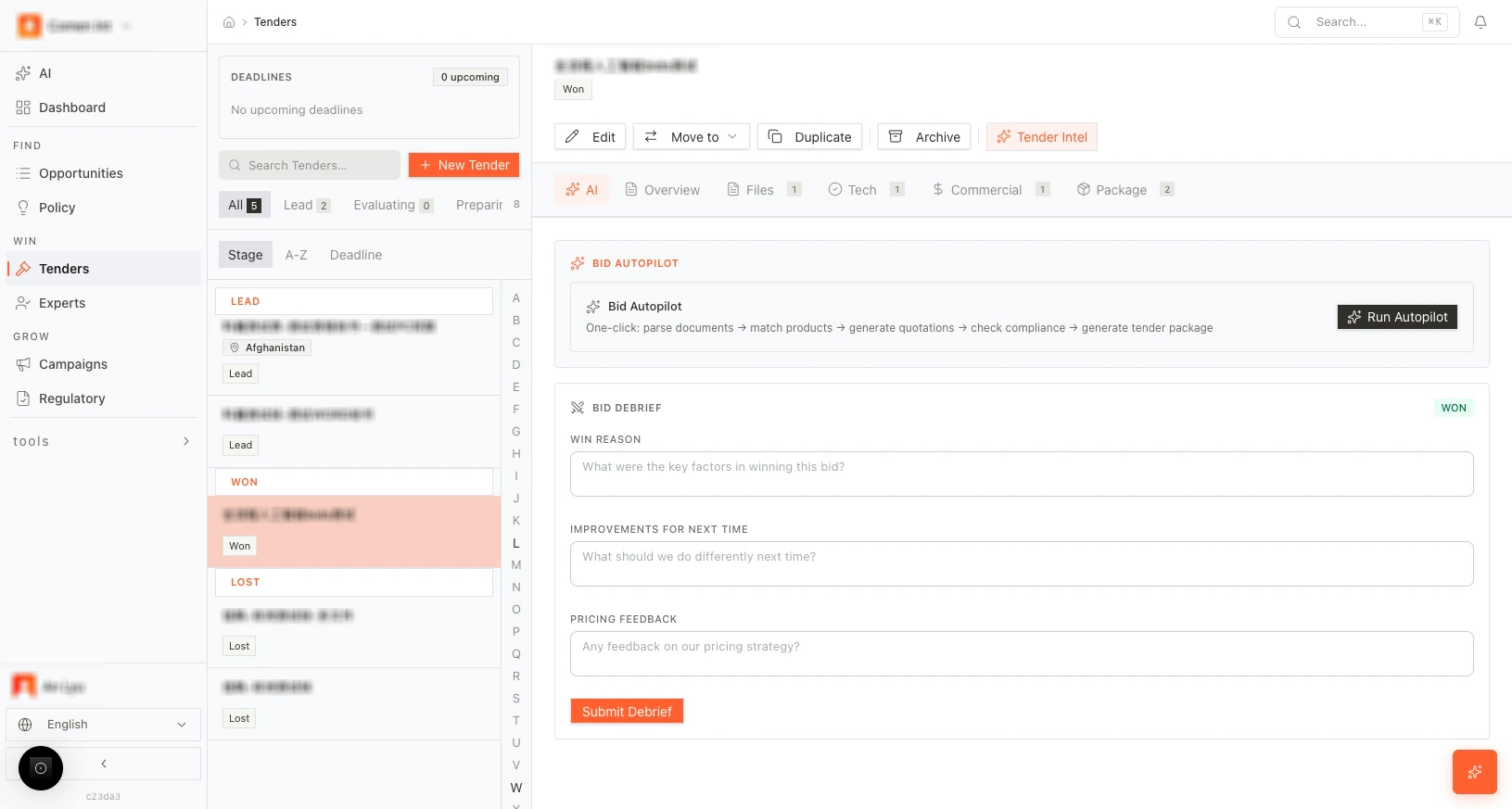 Bid Debrief (Won): Win Reason, Submit Debrief