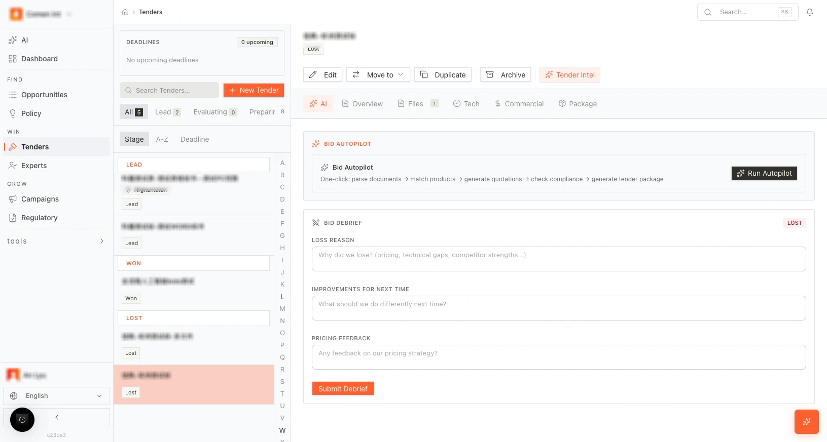 Bid Debrief (Lost): Loss Reason, Submit Debrief